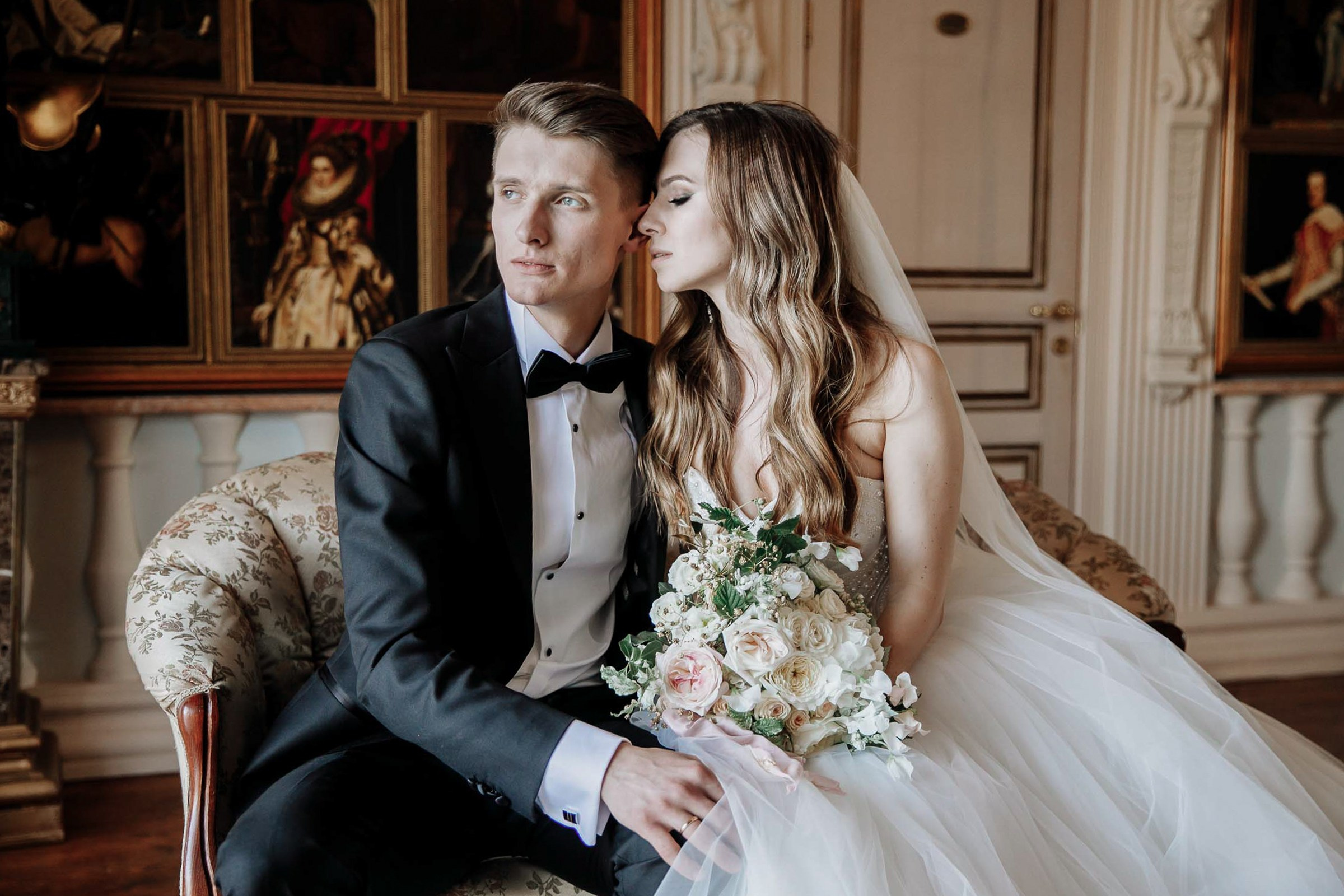 Bride and groom grand pose, by Tanya Bodgan, Truro wedding photographer.