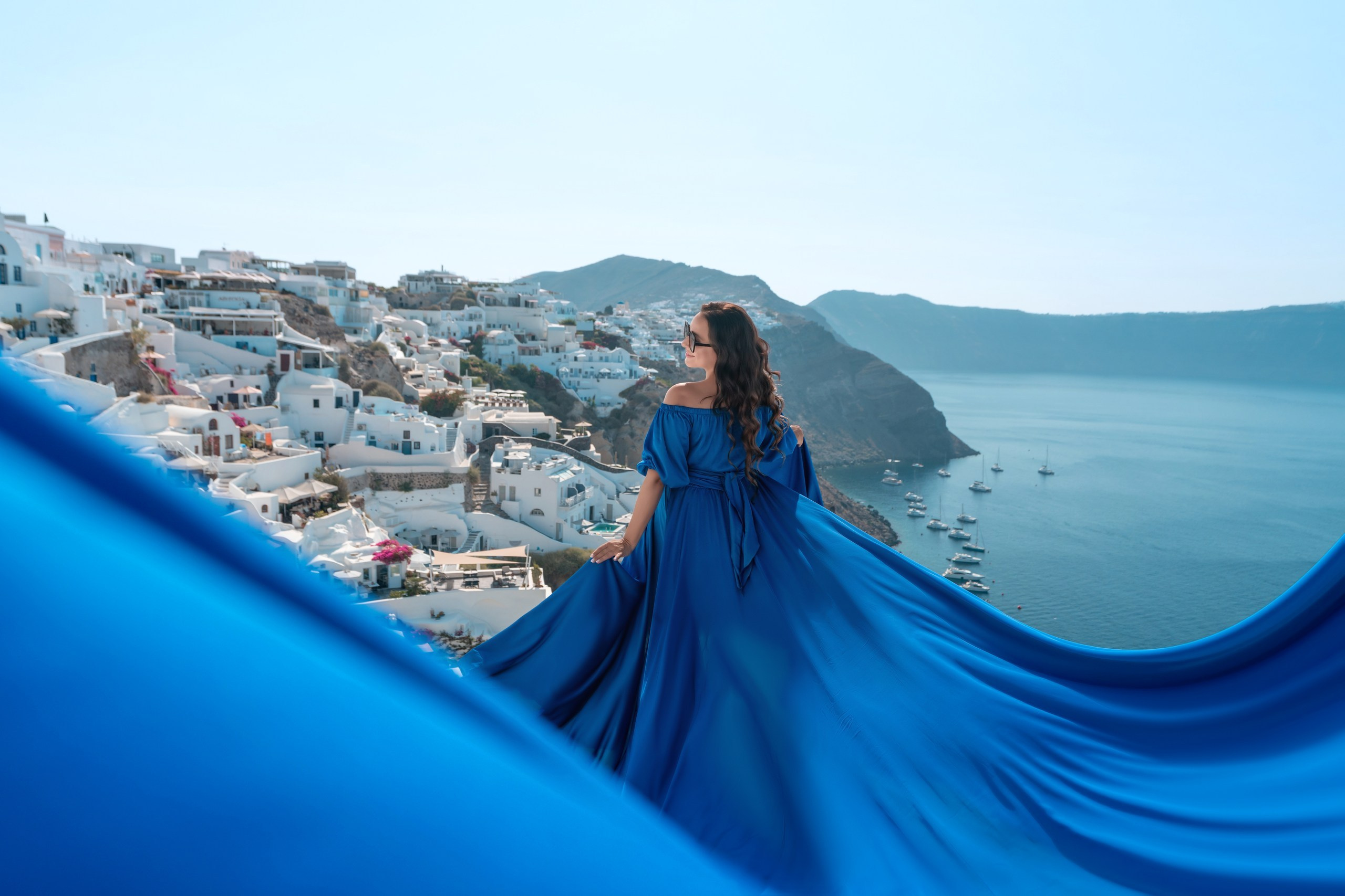 Royal Blue Flying Dress in Santorini 