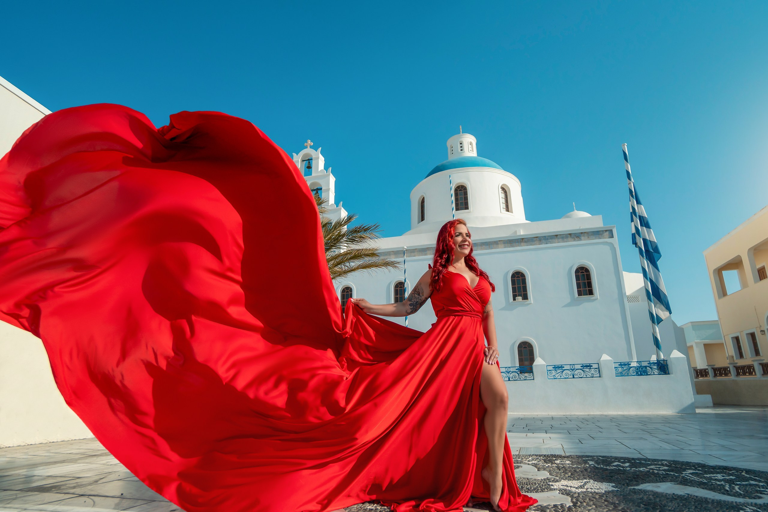 Santorini flying dress. Photographer in Santorini SokoLOVE Alex| Flying Dress Santorini