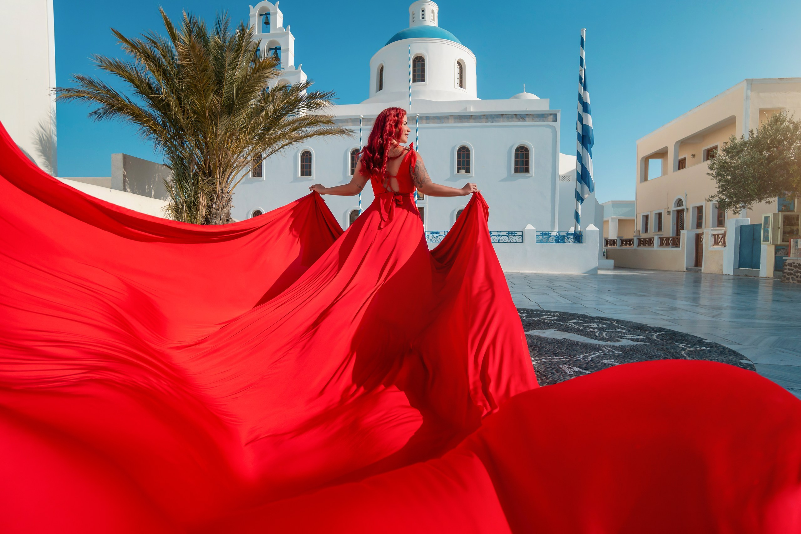 Santorini flying dress. Photographer in Santorini SokoLOVE Alex| Flying Dress Santorini