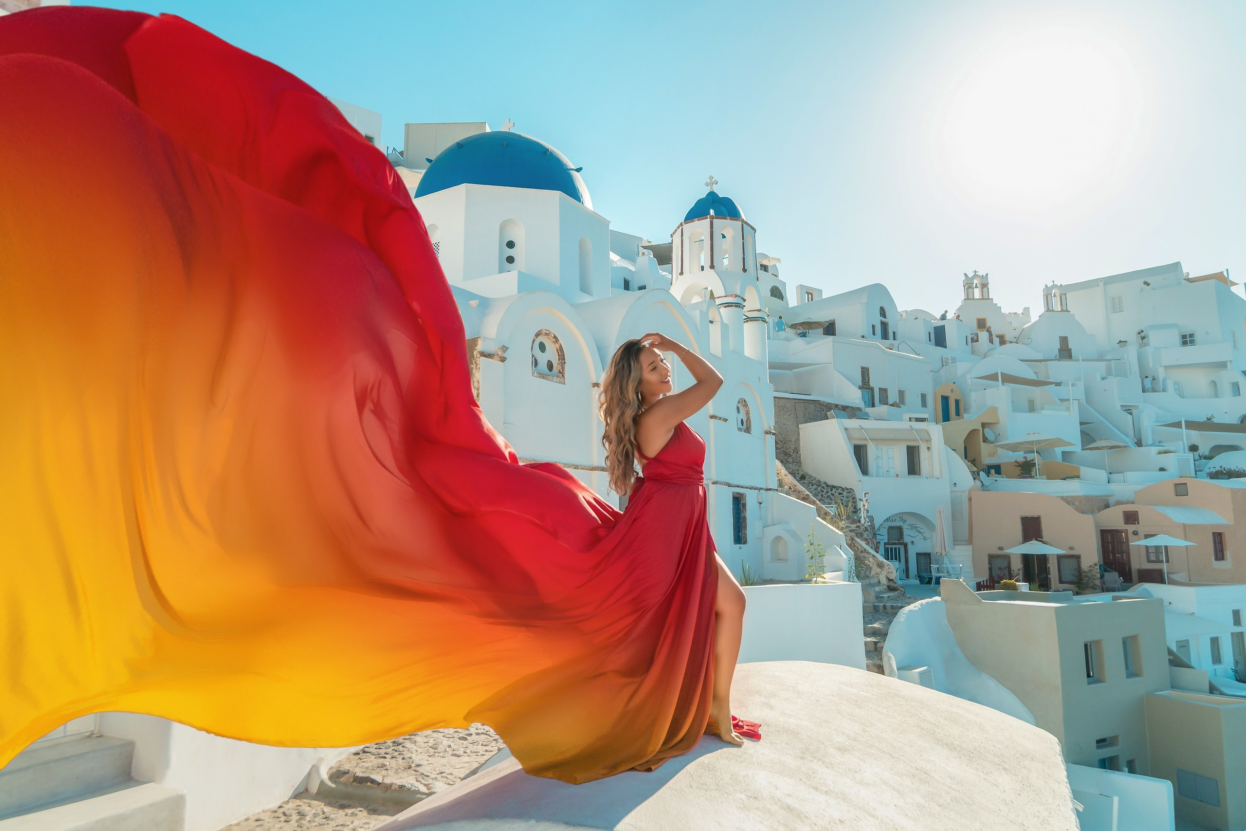 Santorini flying dress. Photographer in Santorini SokoLOVE Alex| Flying Dress Santorini