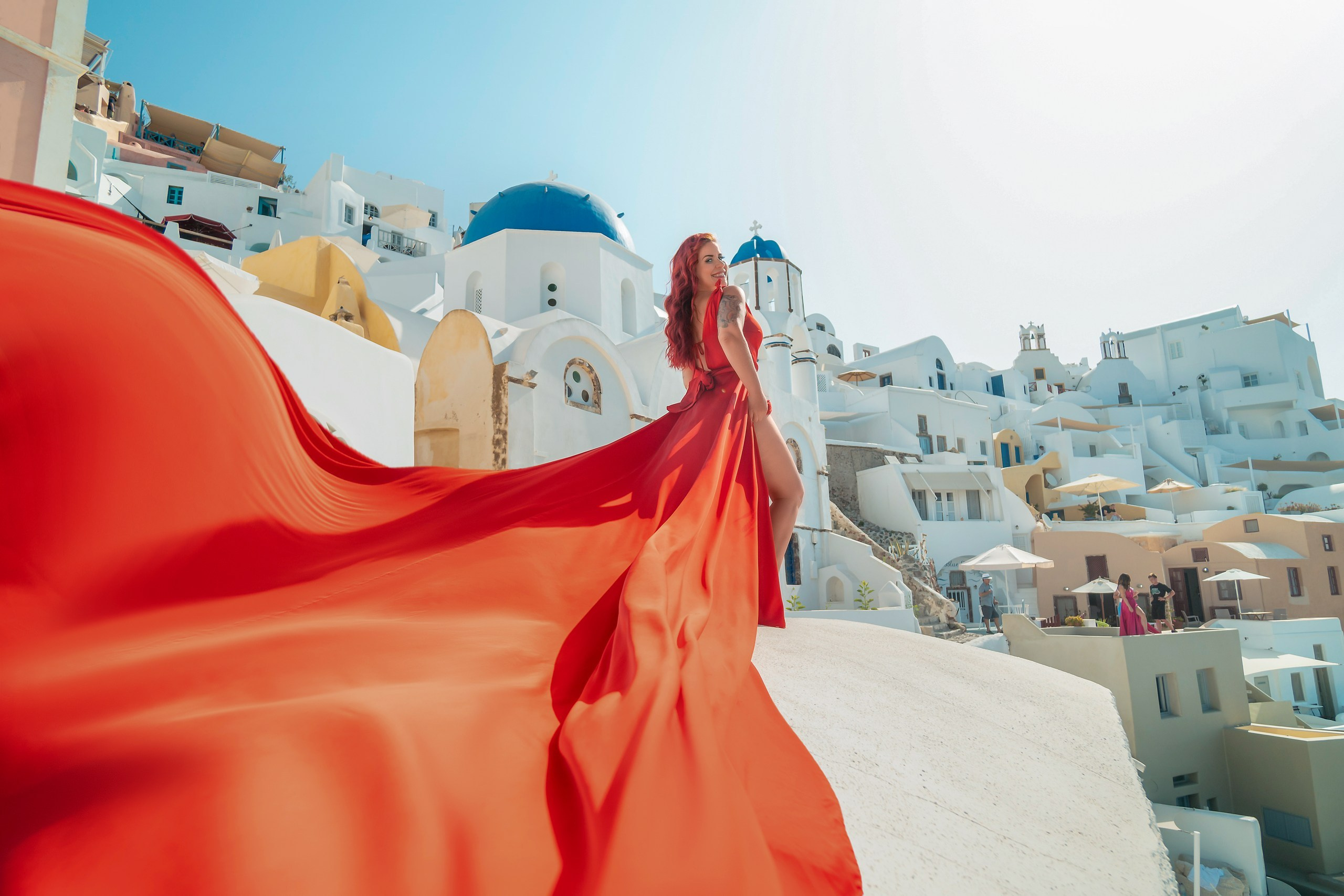 Santorini flying dress. Photographer in Santorini SokoLOVE Alex| Flying Dress Santorini