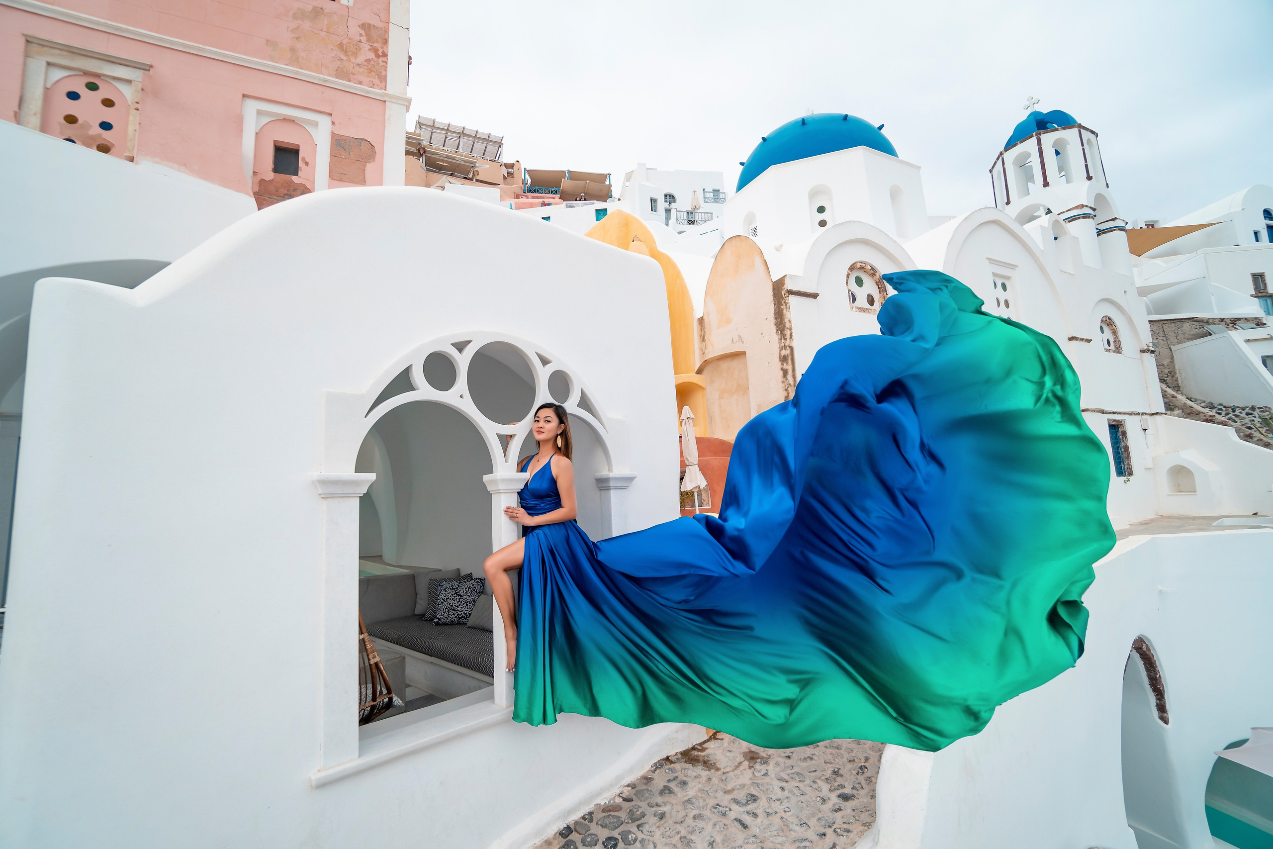 Santorini flying dress. Photographer in Santorini SokoLOVE Alex| Flying Dress Santorini