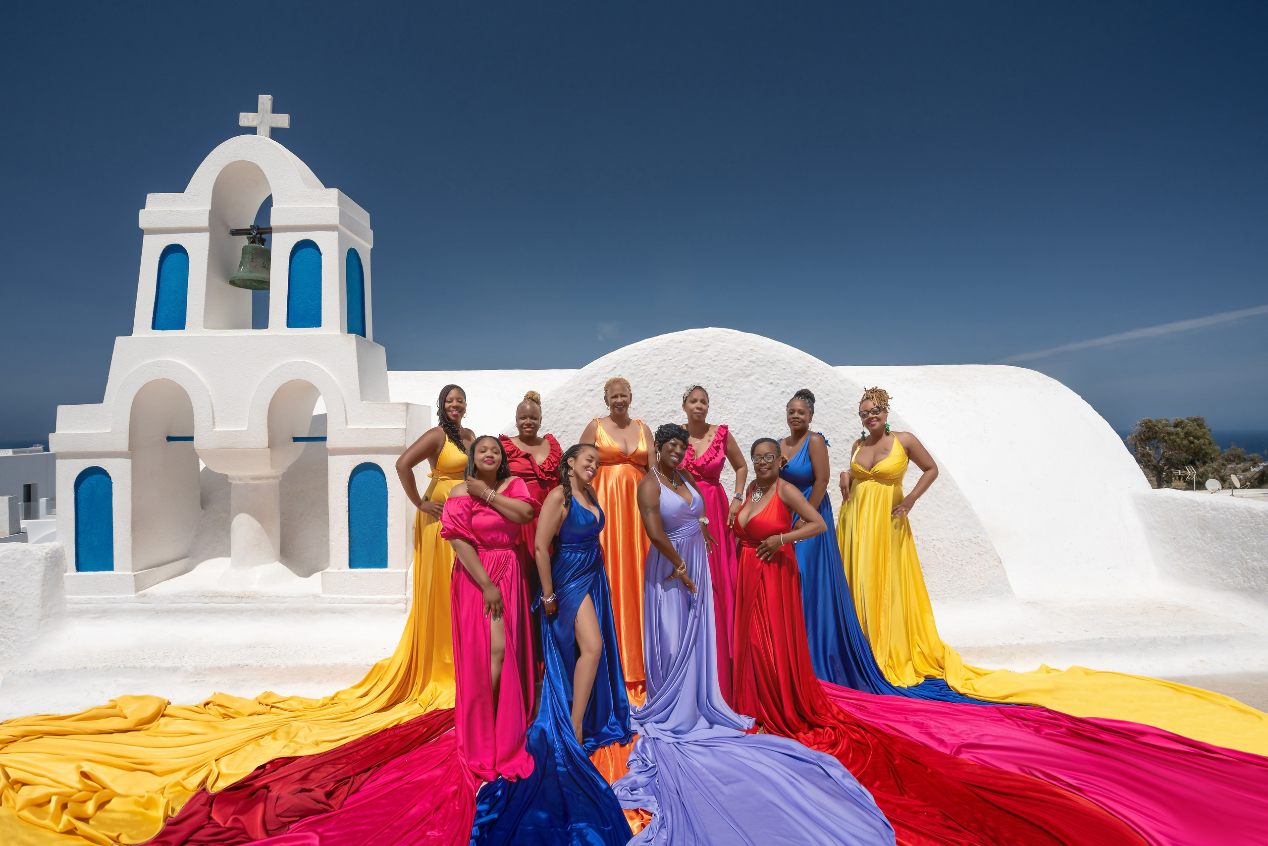 Flying Dress Group Photoshoot in Santorini