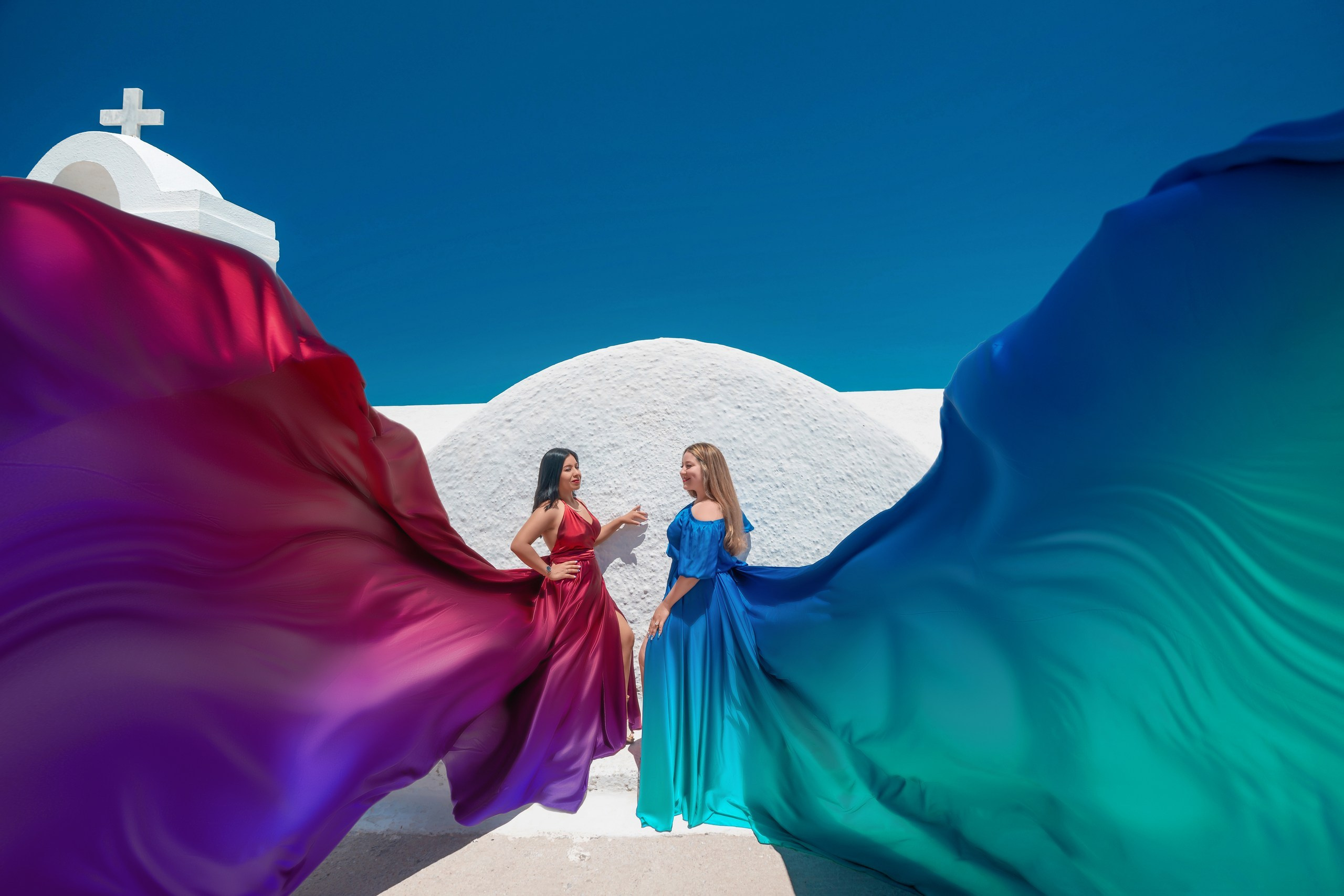 Santorini Photoshoot flying dress