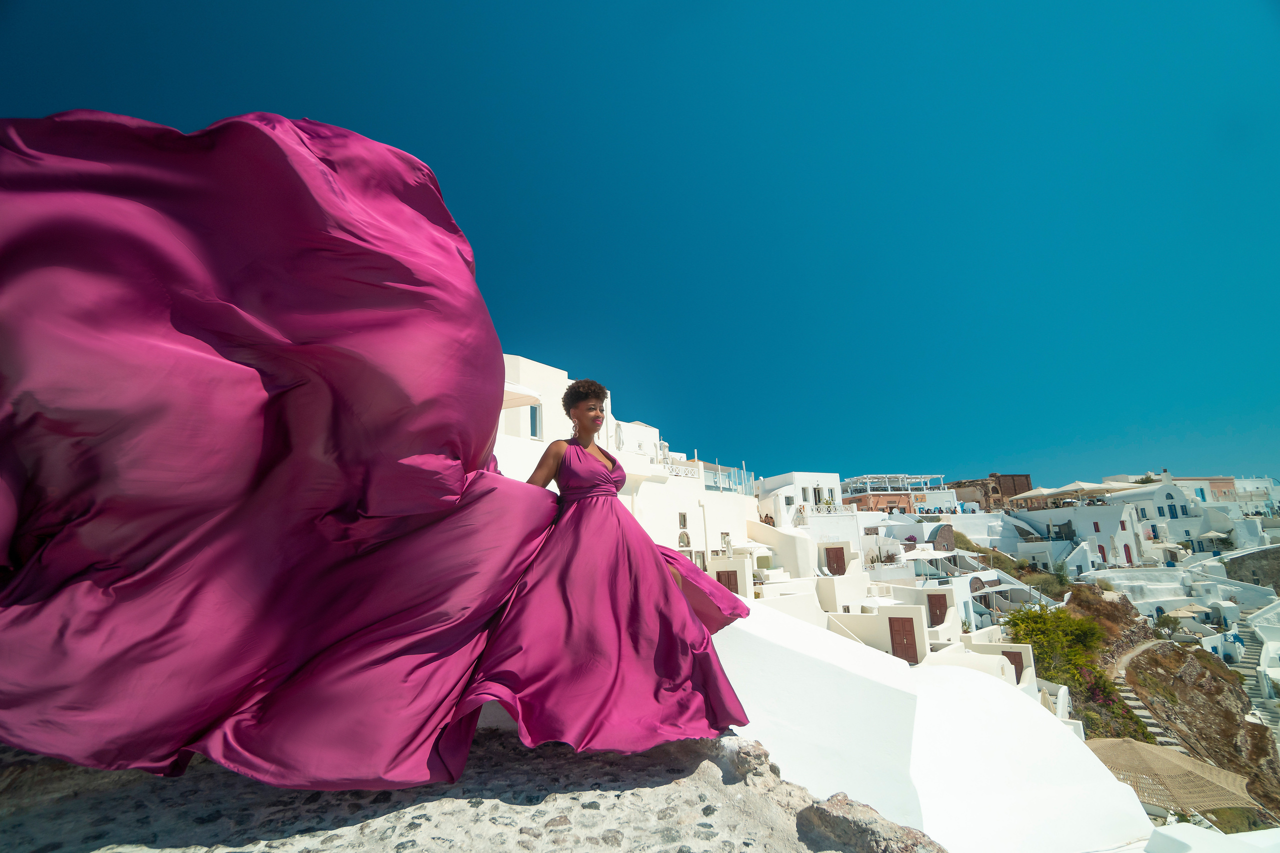 Purple Flying Dress in Santorini