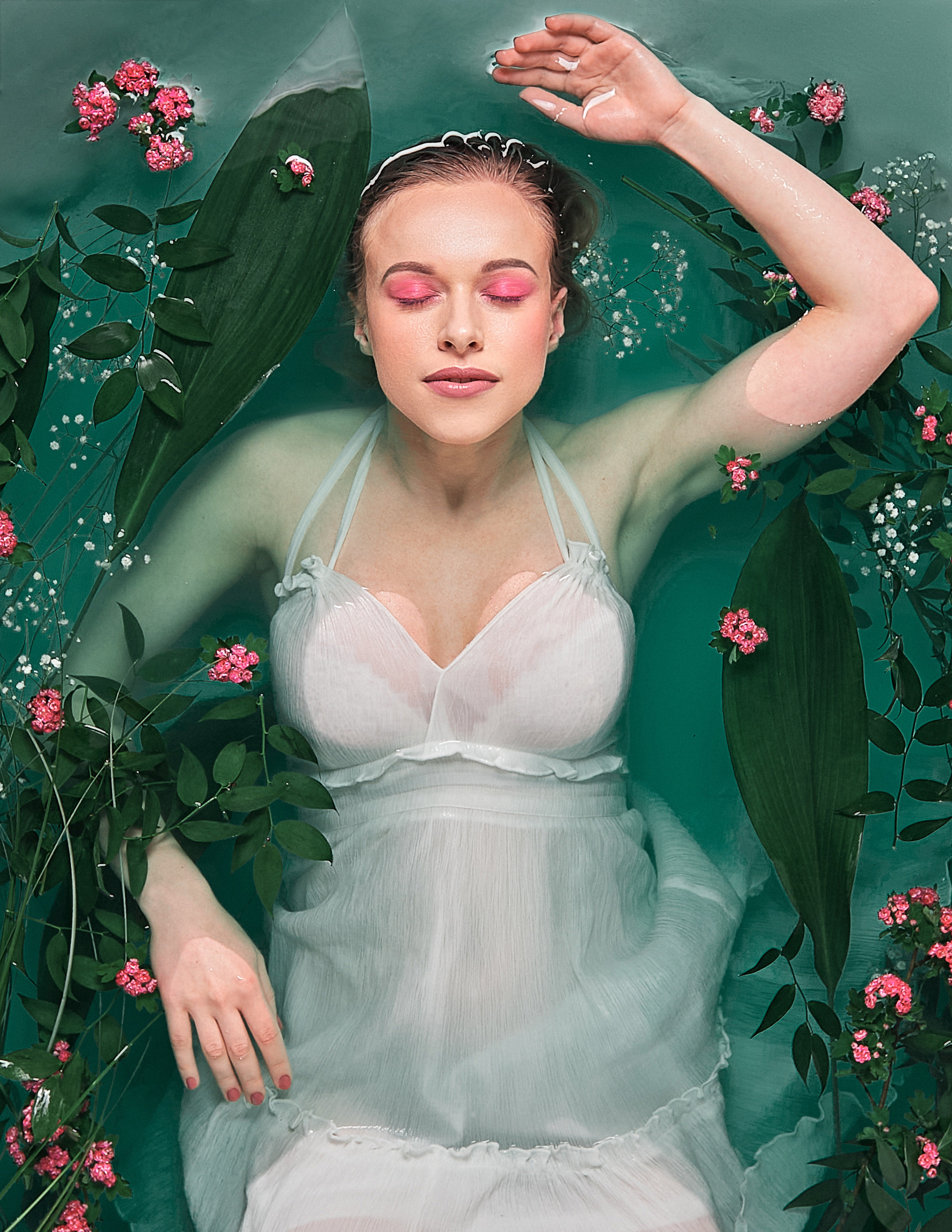 photoshoot, bath, milk, flowers, girl