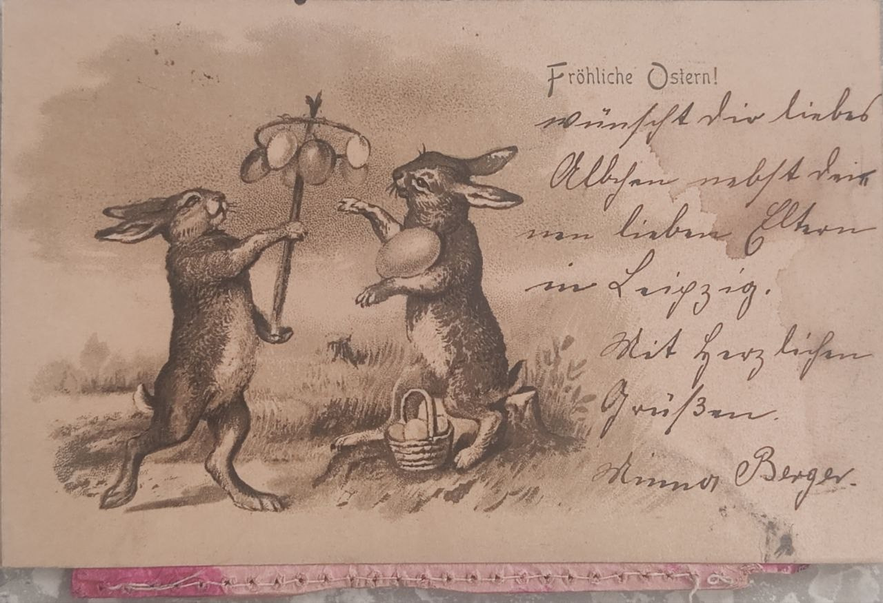 vintage Easter postcard with egg inside