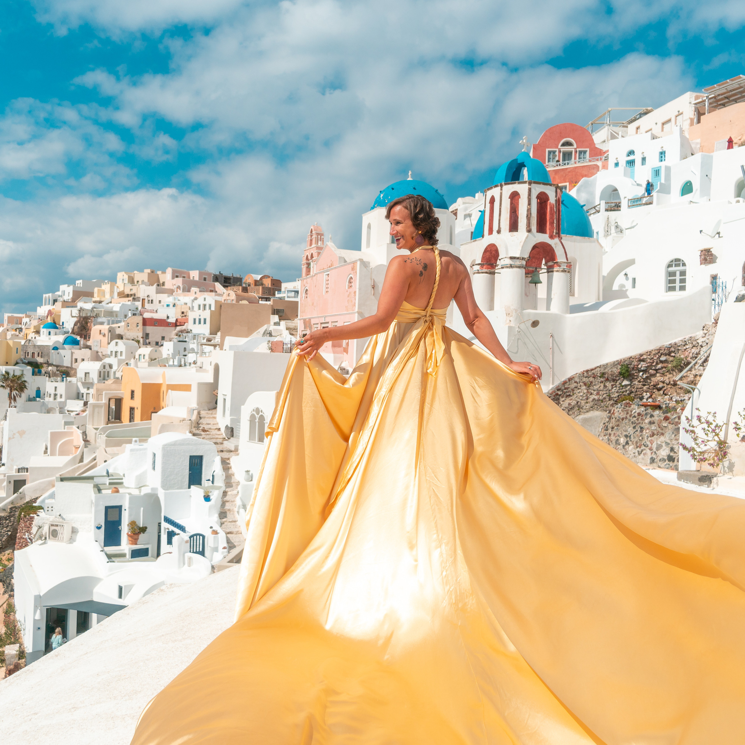 Santorini Flying Dresses Rental catalog price. Photographer in Santorini SokoLOVE Alex| Flying Dress Santorini