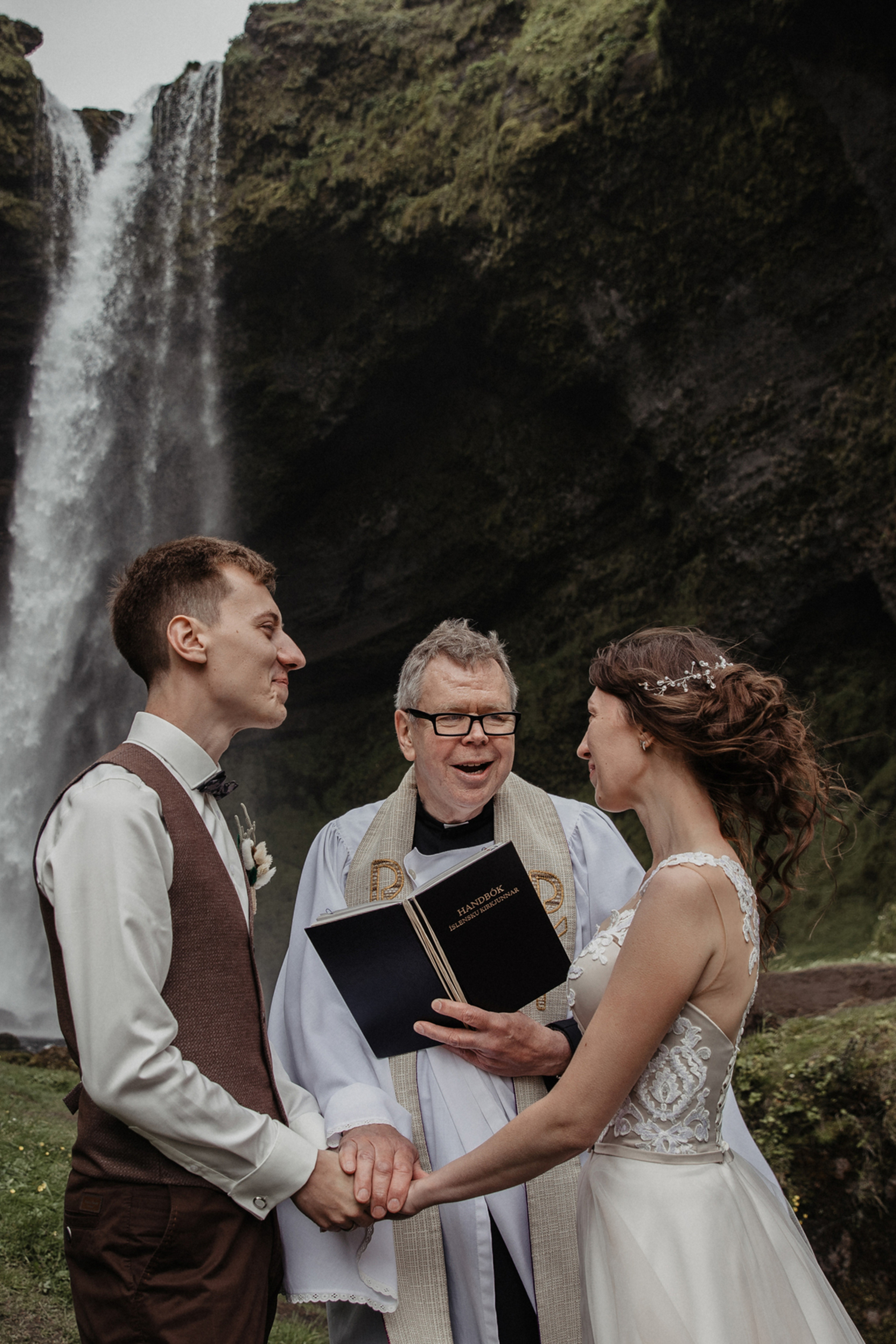 Ceremony at Kvernufoss waterfall in Iceland