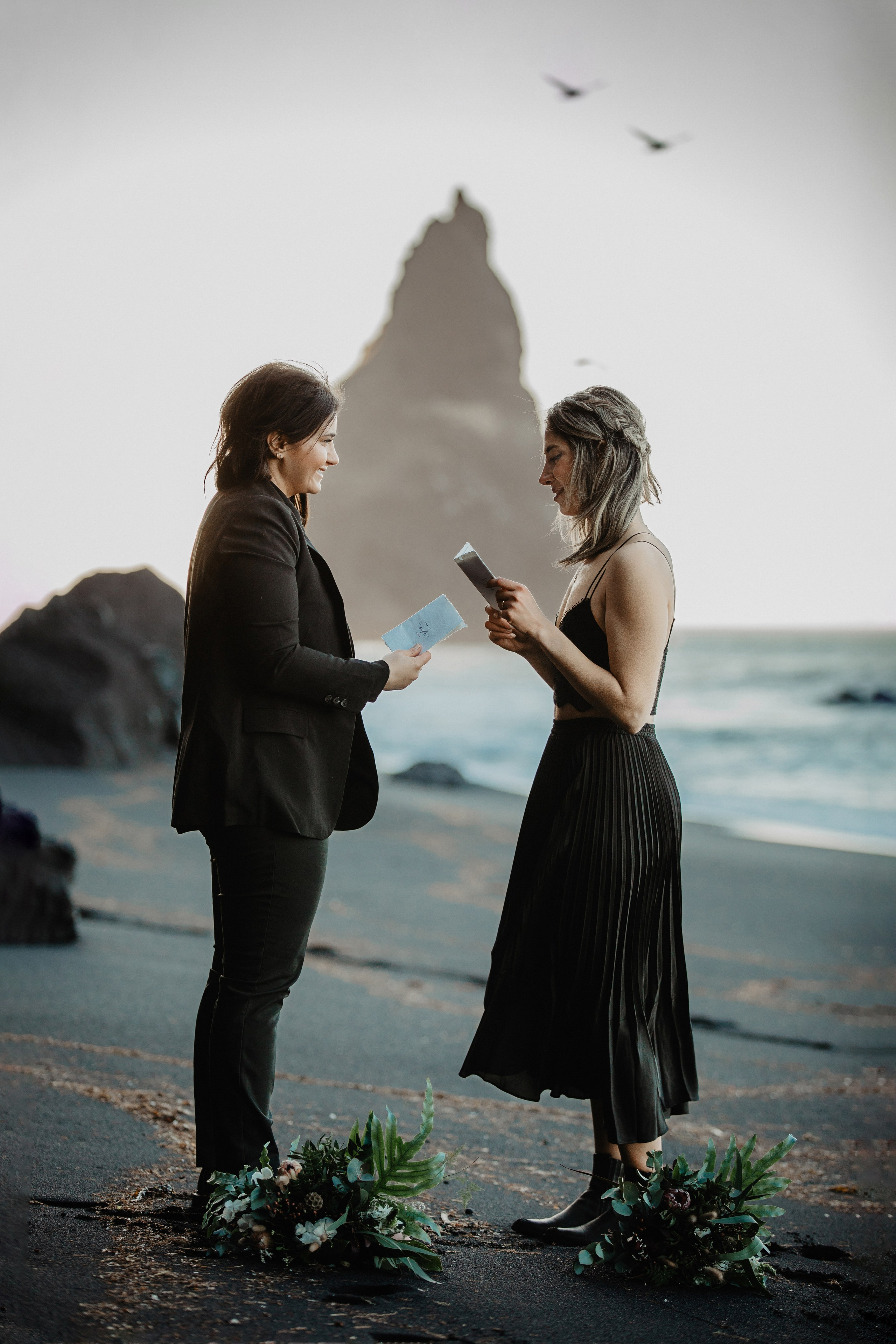 Same sex wedding at Reynisfjara black sand beach