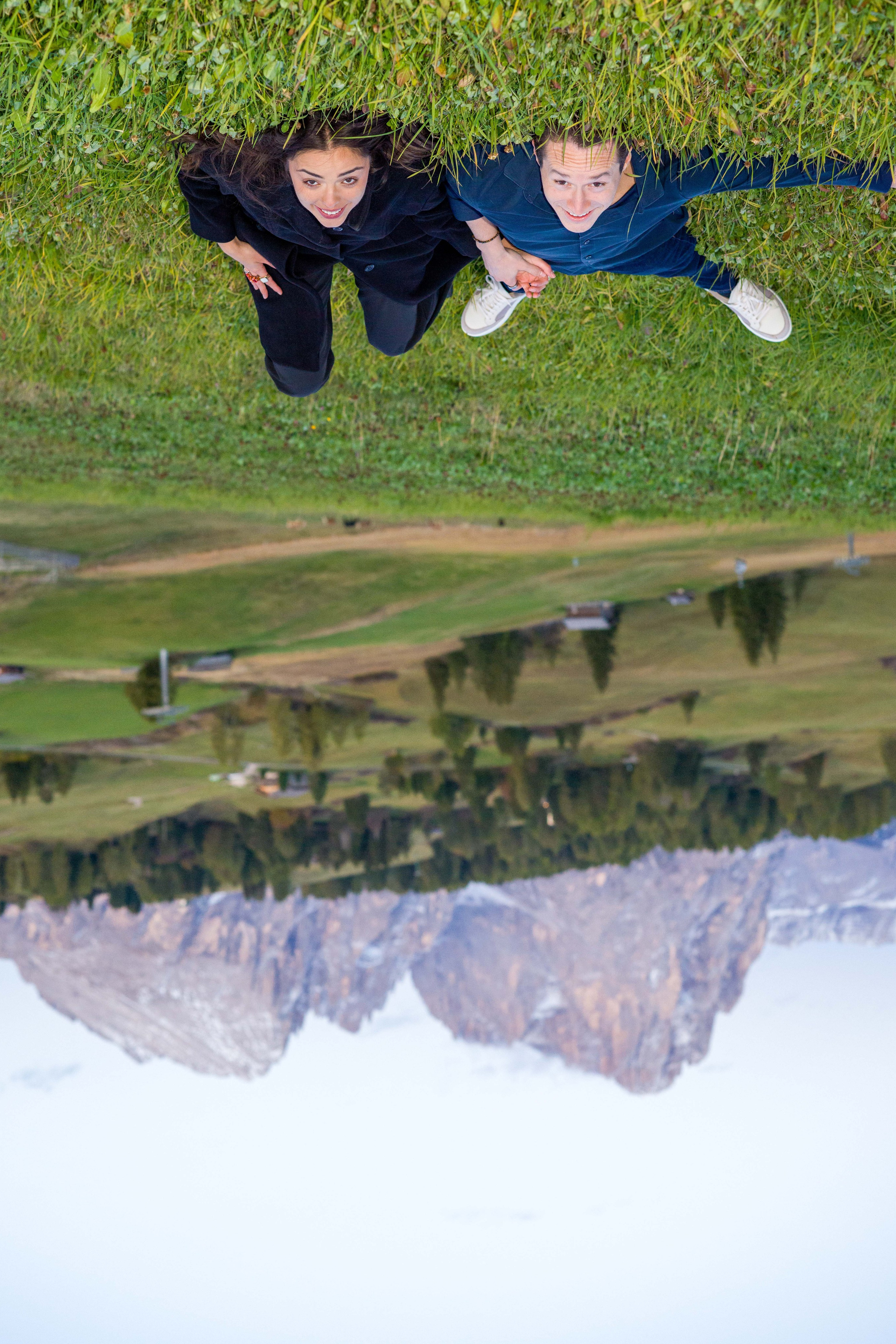Couple proposal with mountain view.