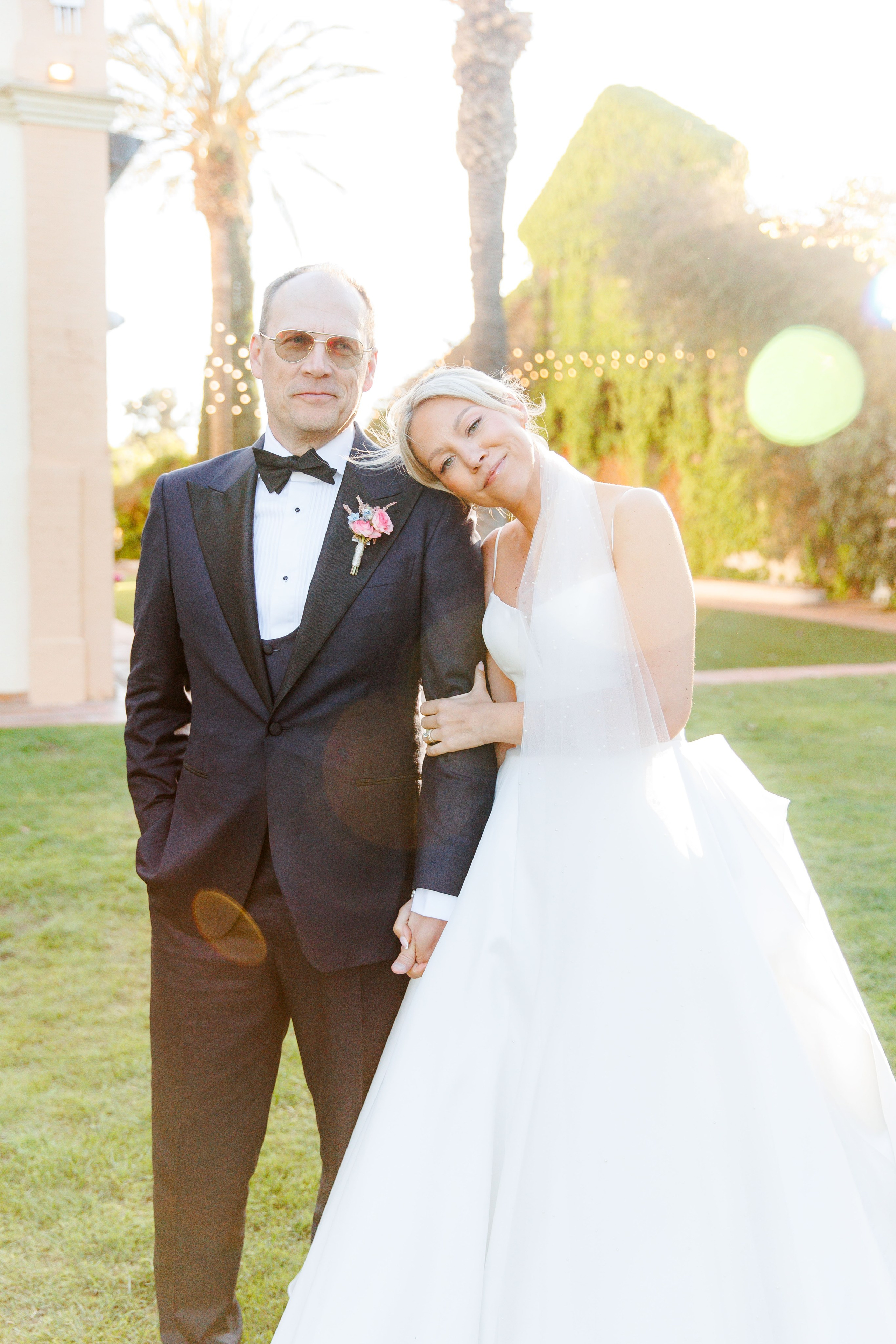Elegant bride and groom enjoying golden hour during Barcelona wedding