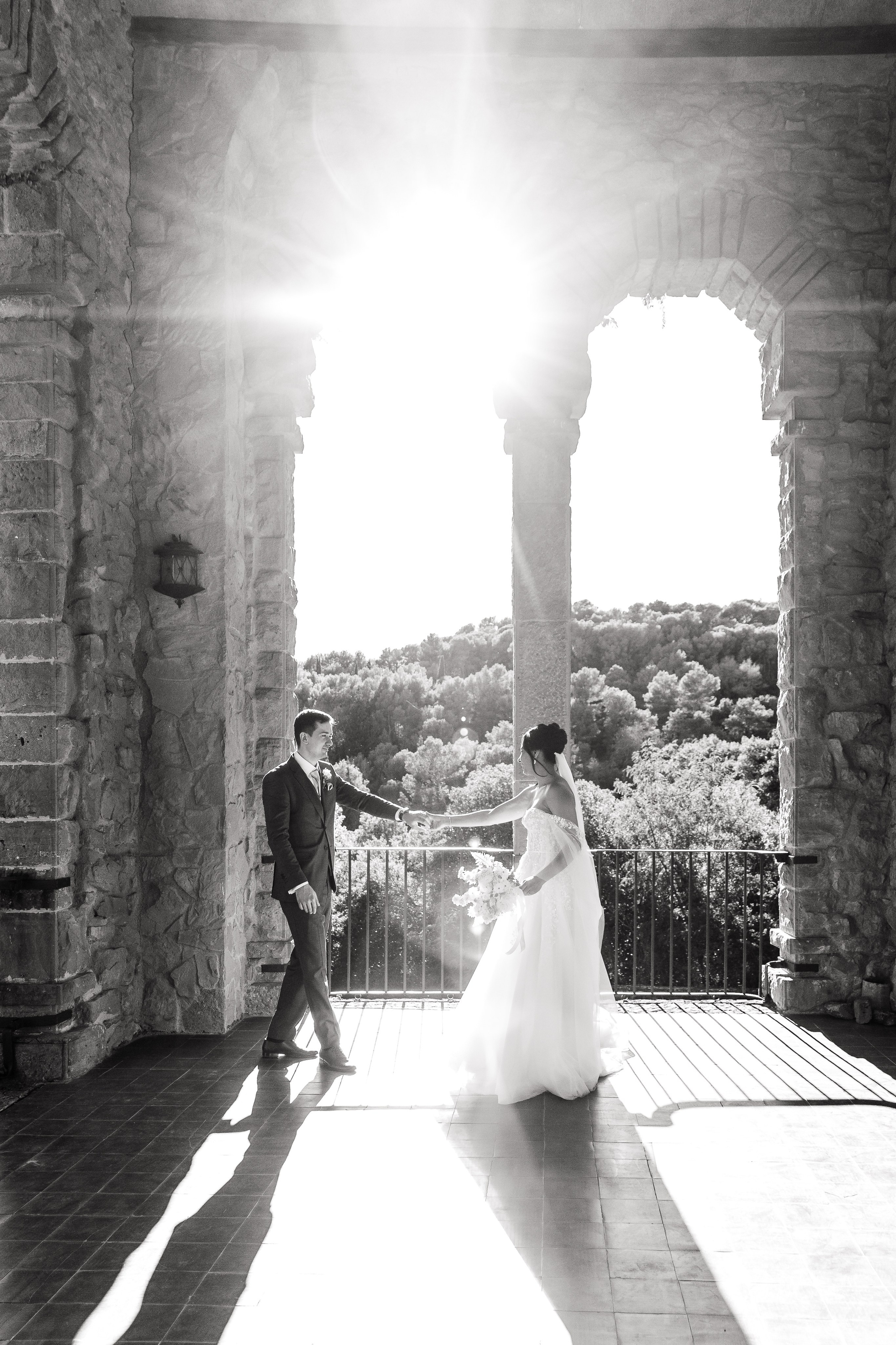 Bride and groom during a romantic destination wedding in Barcelona, Spain