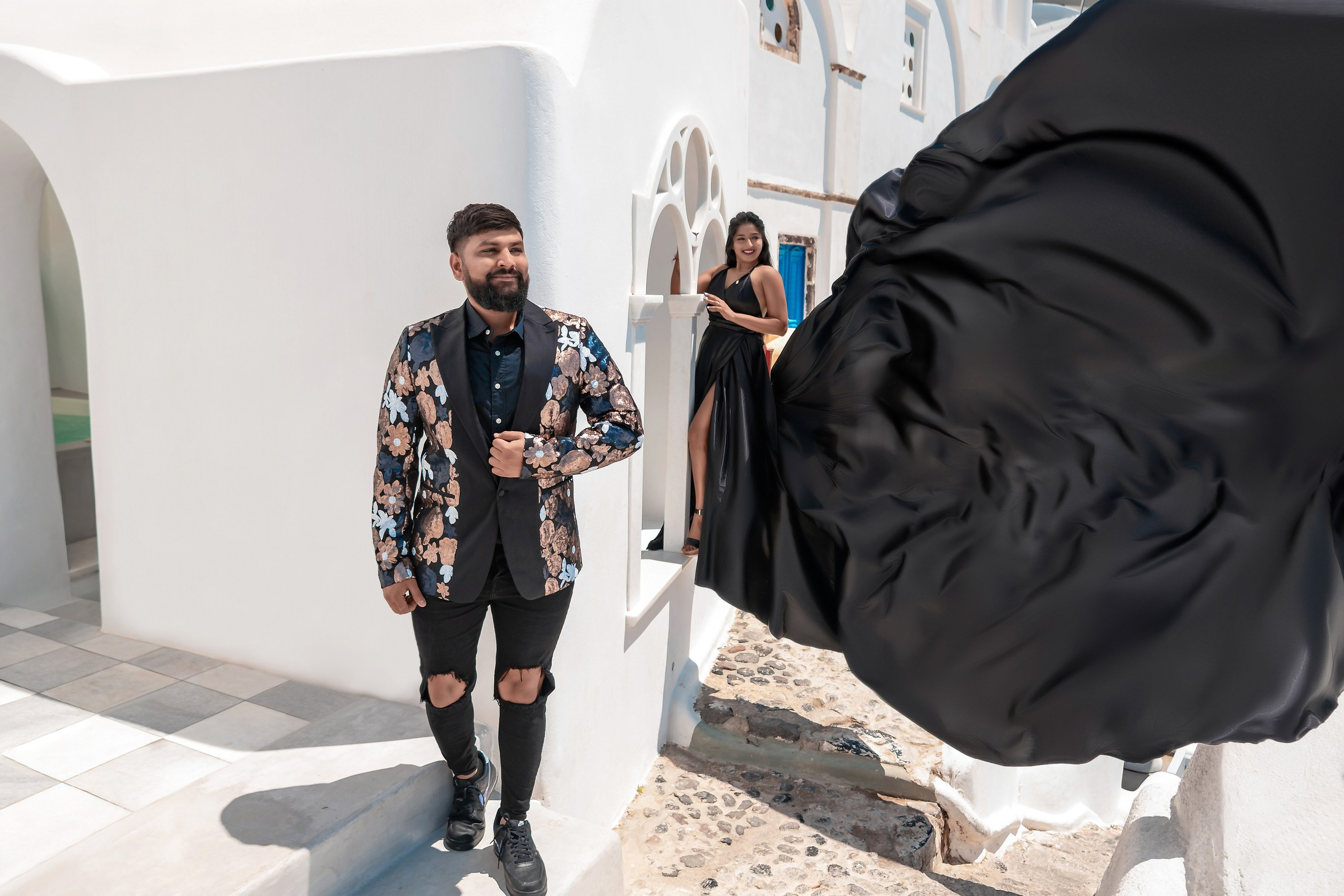 Elegance in&nbsp;Flight: The Black Dress that Soared Over Santorini