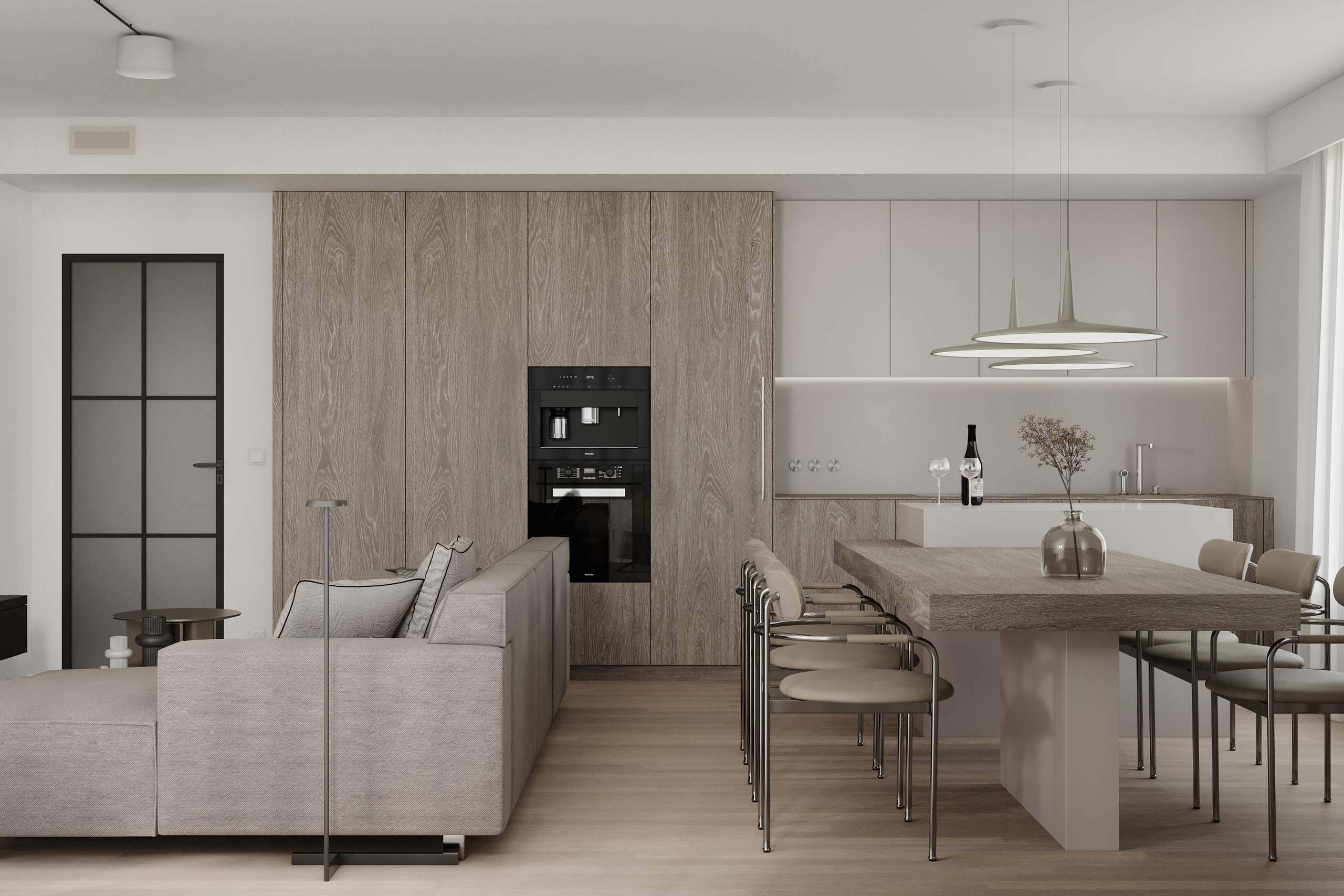 Obývací pokoj s jídelnou a kuchyní