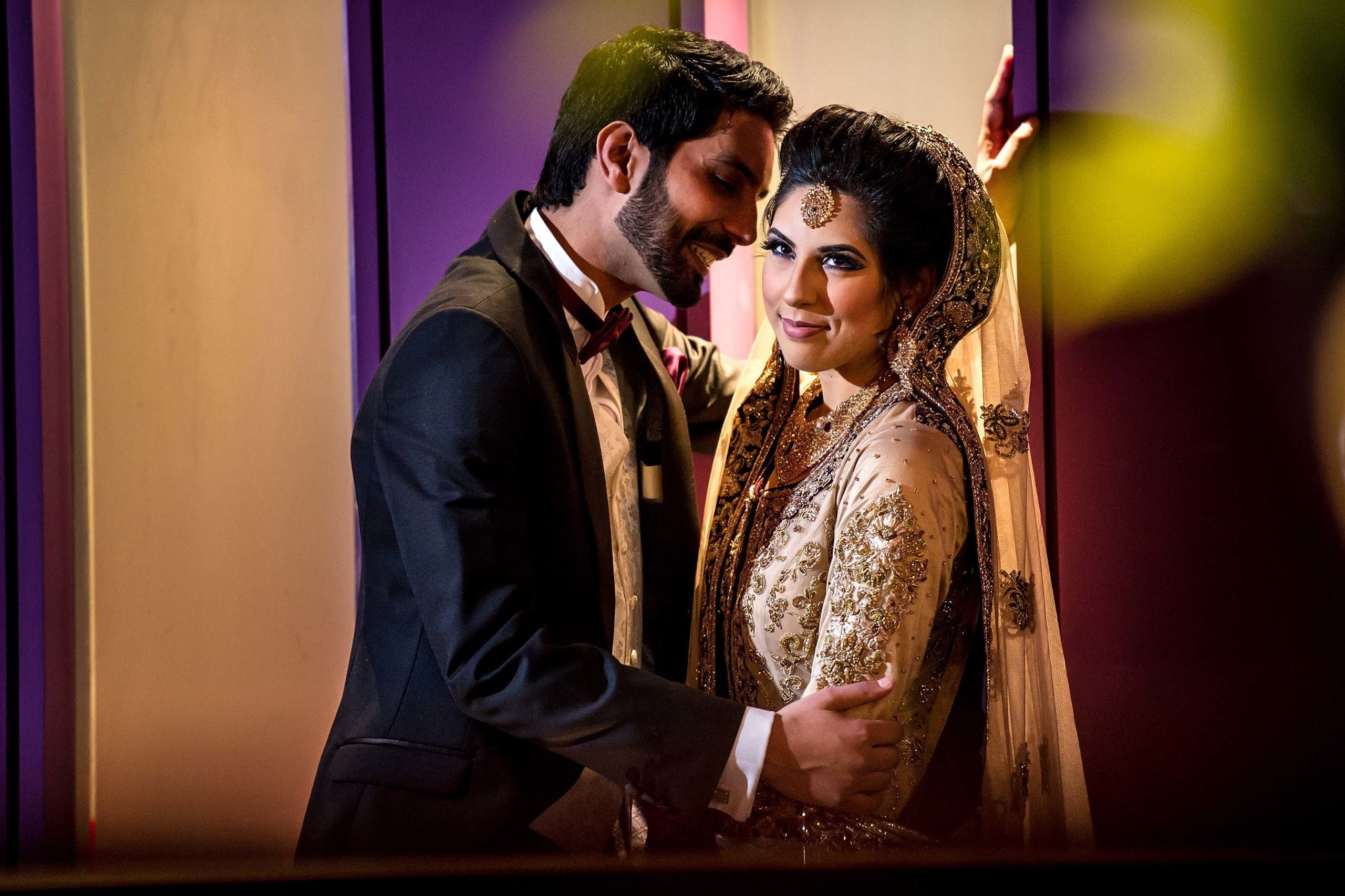 Wedding photography session Crowne Plaza Marlow UK. Wedding photographer Nikon D850 couple smiling at each other