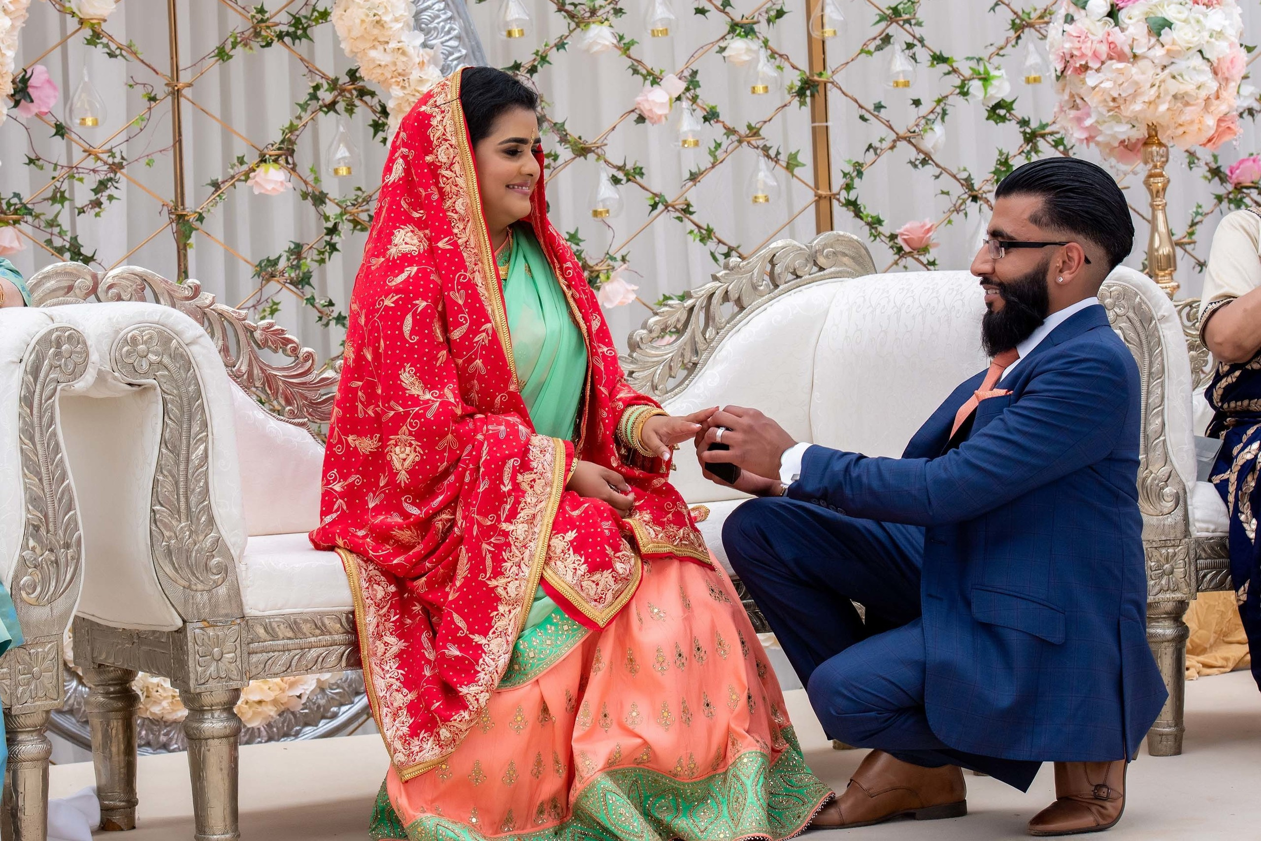 Wedding photographer Wrest Park, Bedfordshire UK Nikon D850 groom kneeling in front of his bride