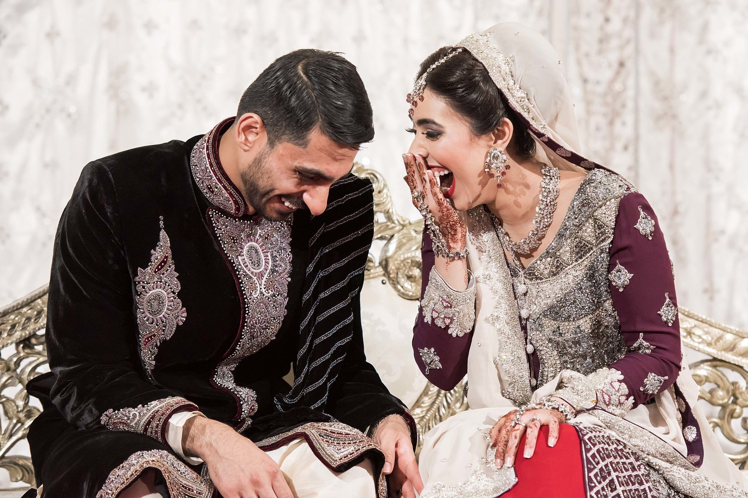 Wedding photographer Premier Banqueting Harrow London UK Nikon D850 bride and groom laughing