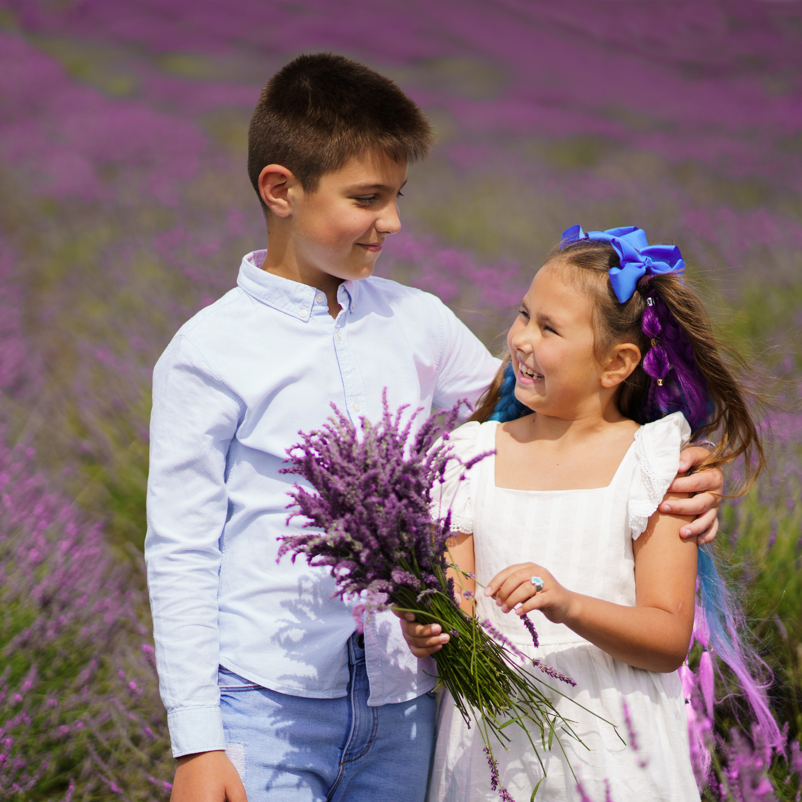 Cute kids in  the lavender field.