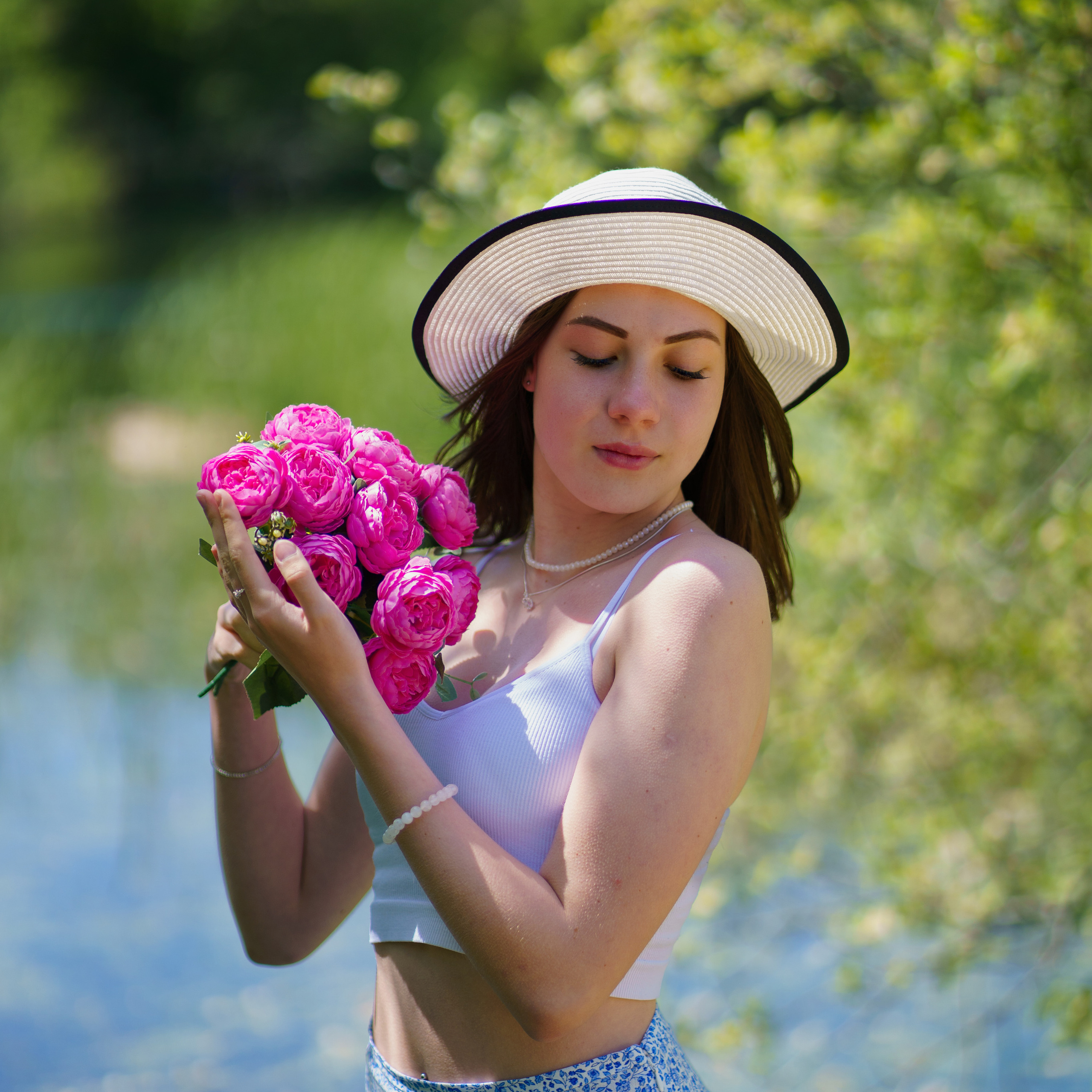 Summer, peonies, river