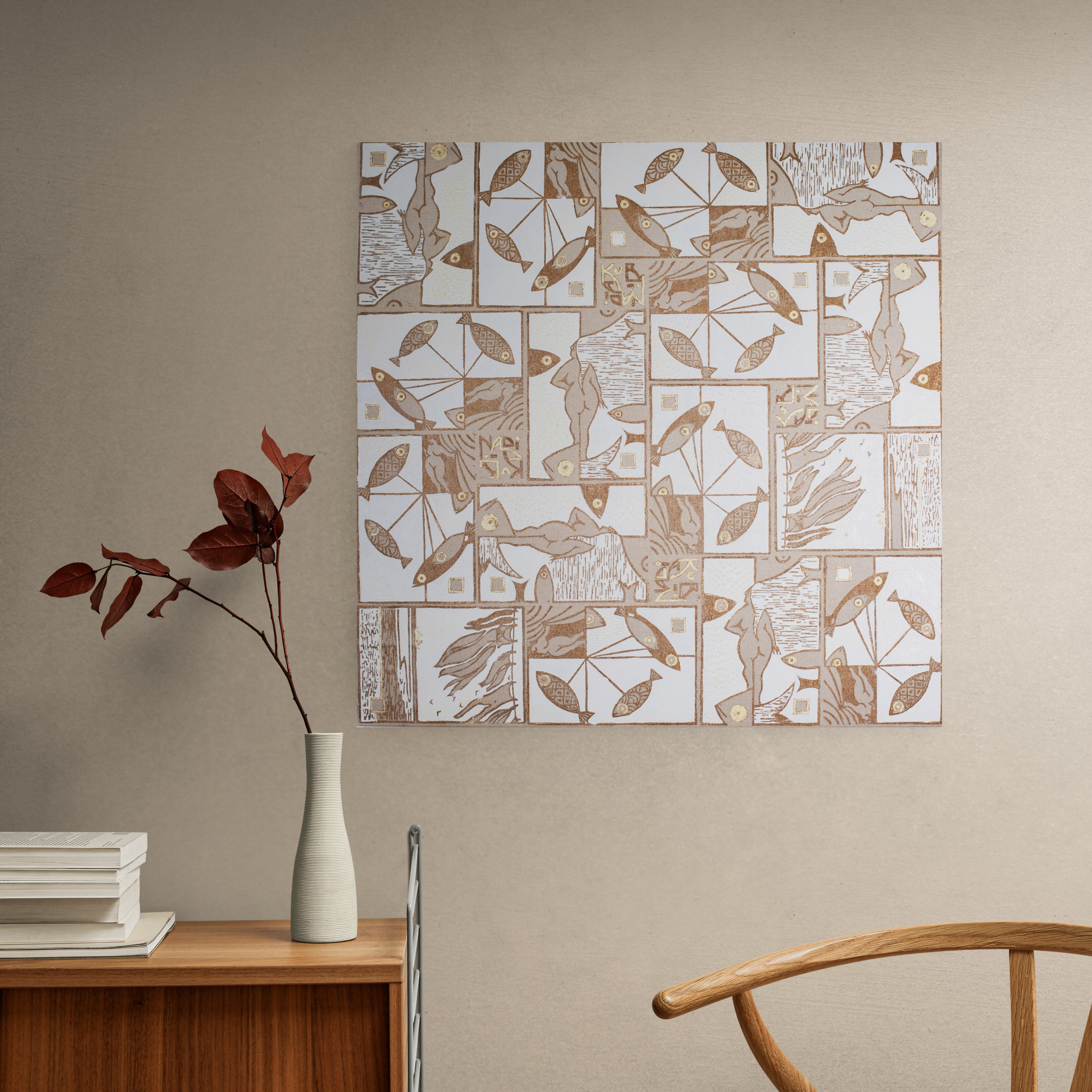 «Marina» Tecnica mista, stampa su tela, olio su tela 70×70 cm