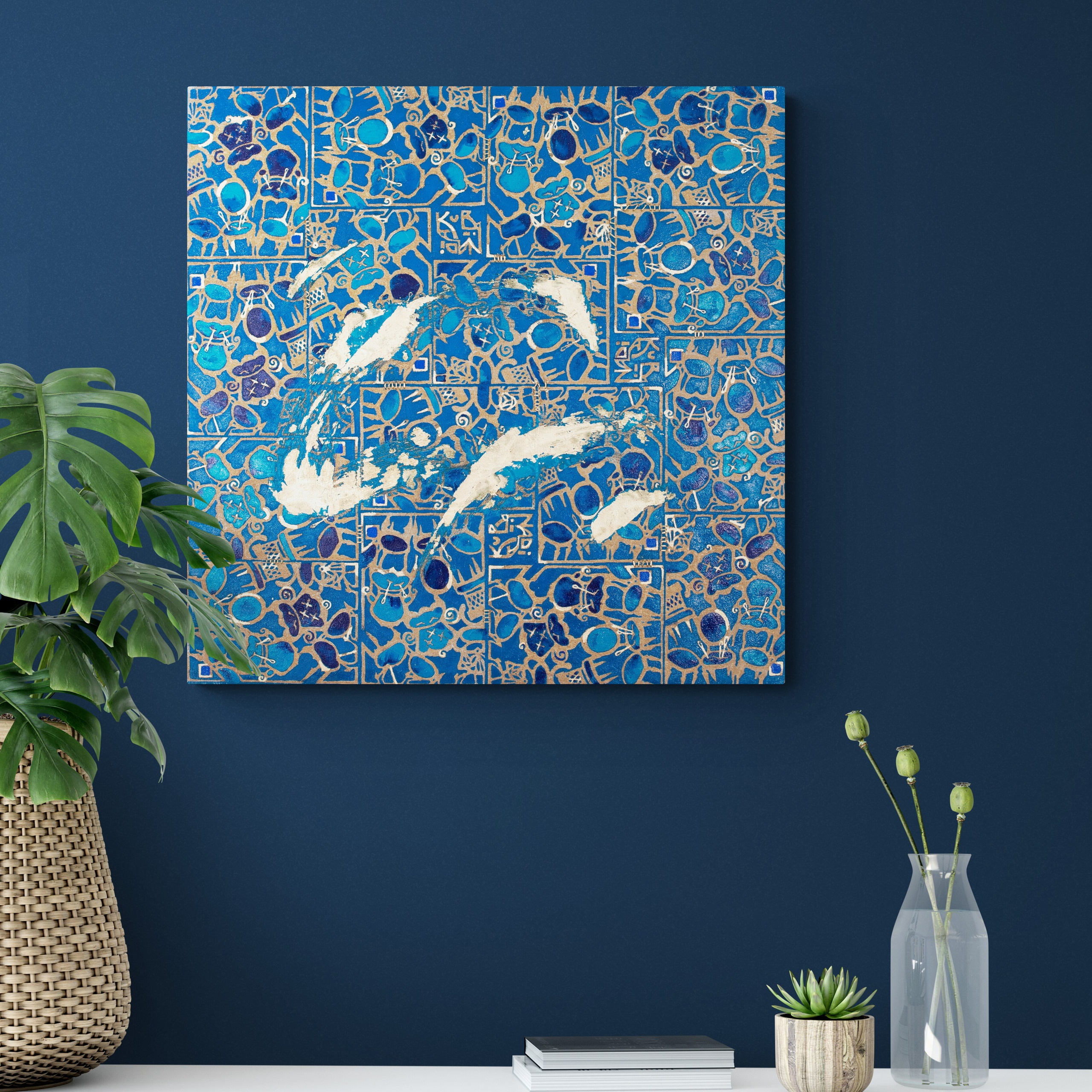 «Signore Poltrone» Tecnica mista. Stampa su tela, ricamo su tela, olio su tela 70×70 cm