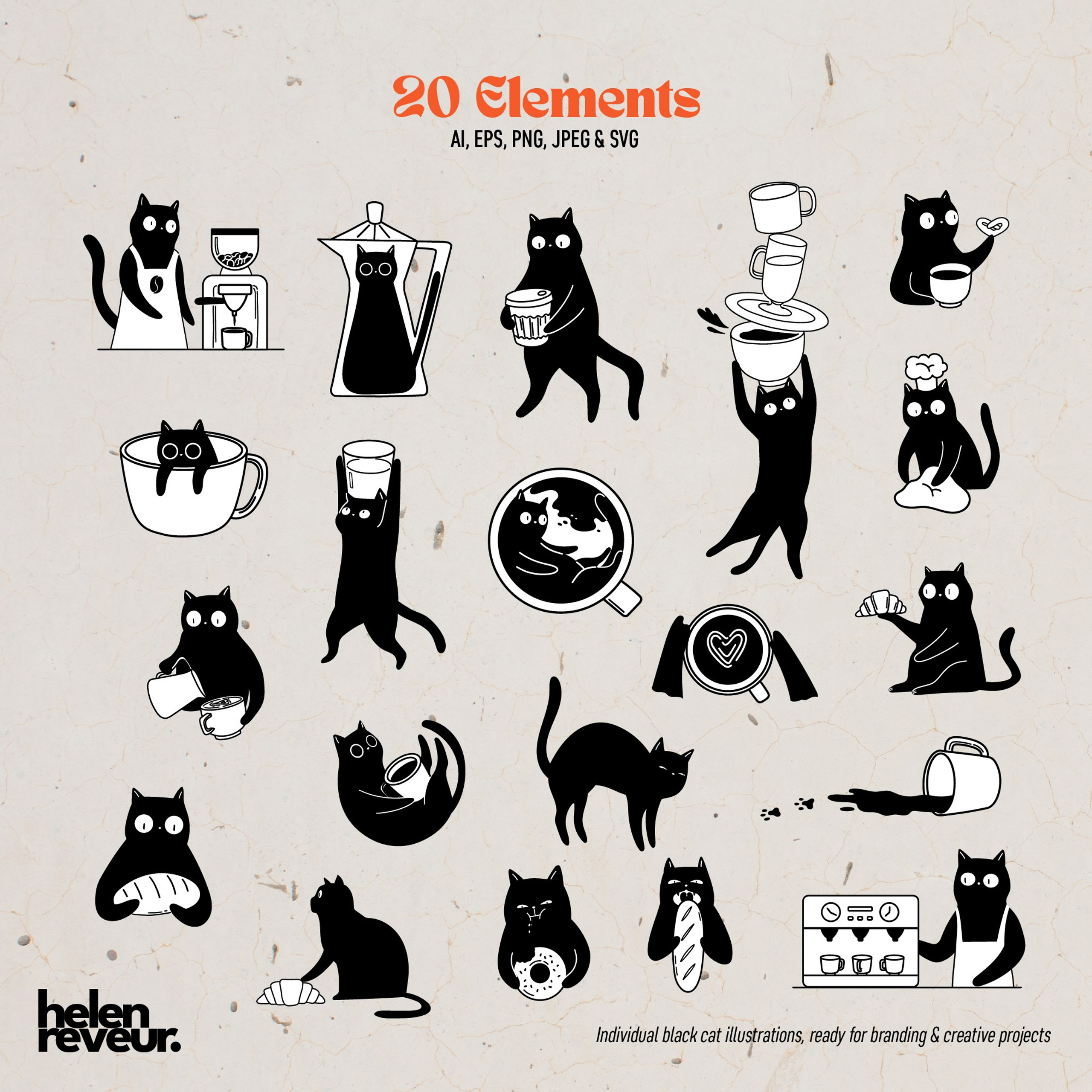 Whimsical Cats Café. Helen Reveur | Illustrator & Brand Designer | Ready-Made & Custom Illustrations