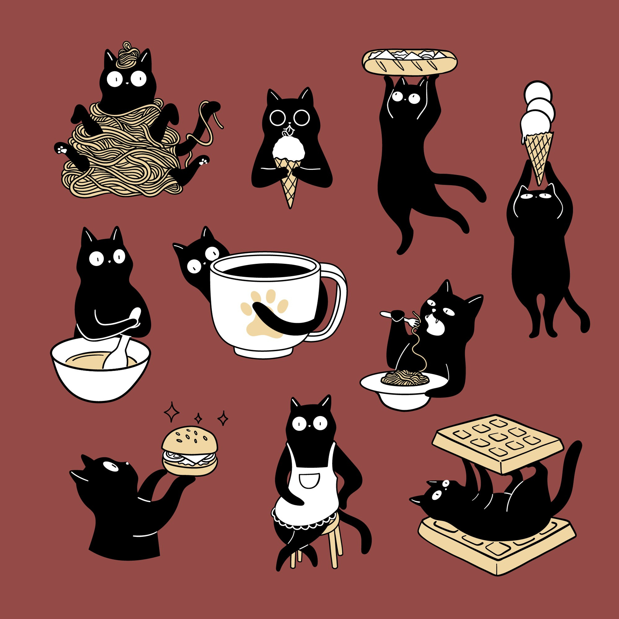 Hungry Black Cats Collection. Helen Reveur | Illustrator & Brand Designer | Ready-Made & Custom Illustrations