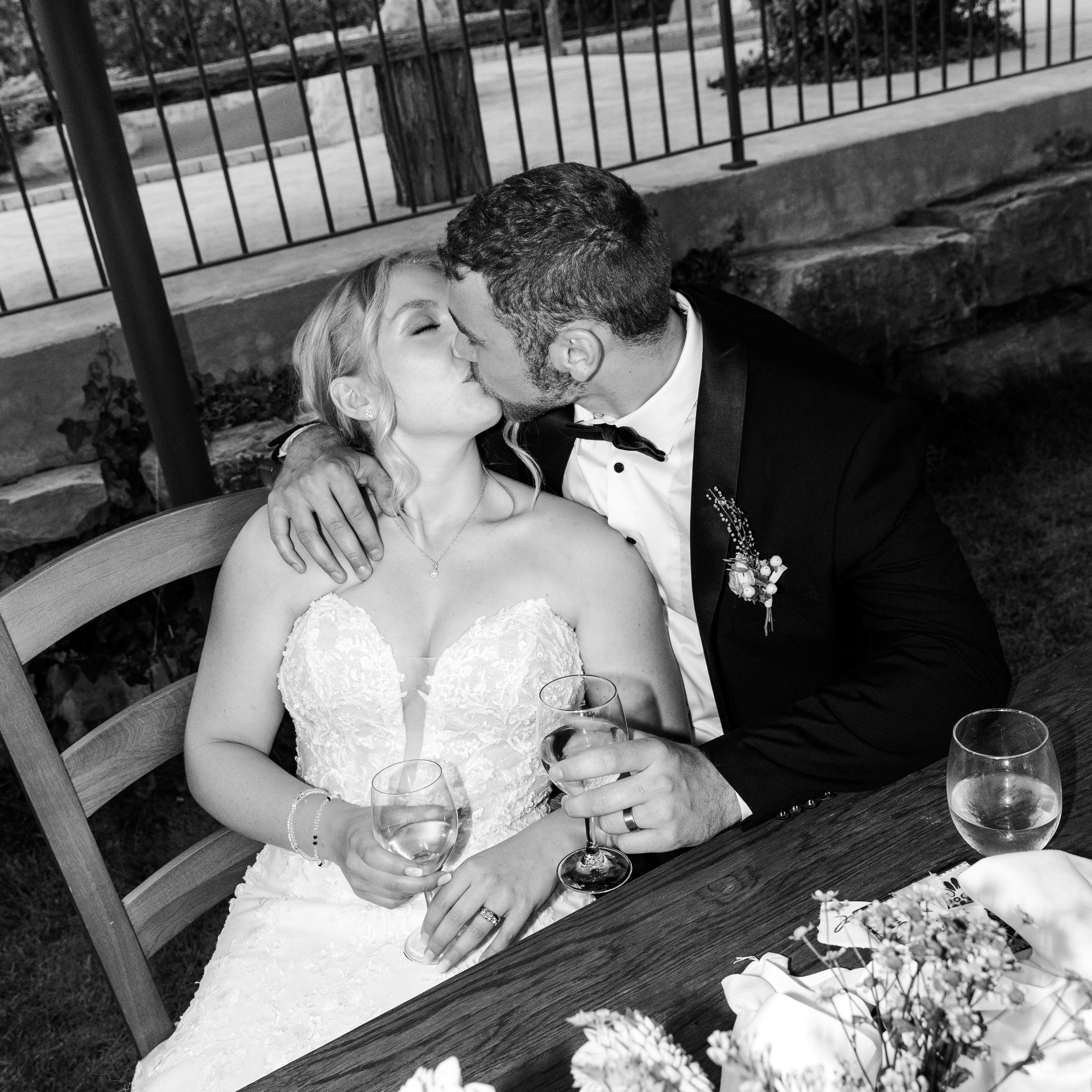 Groom kisses the bride with passion 