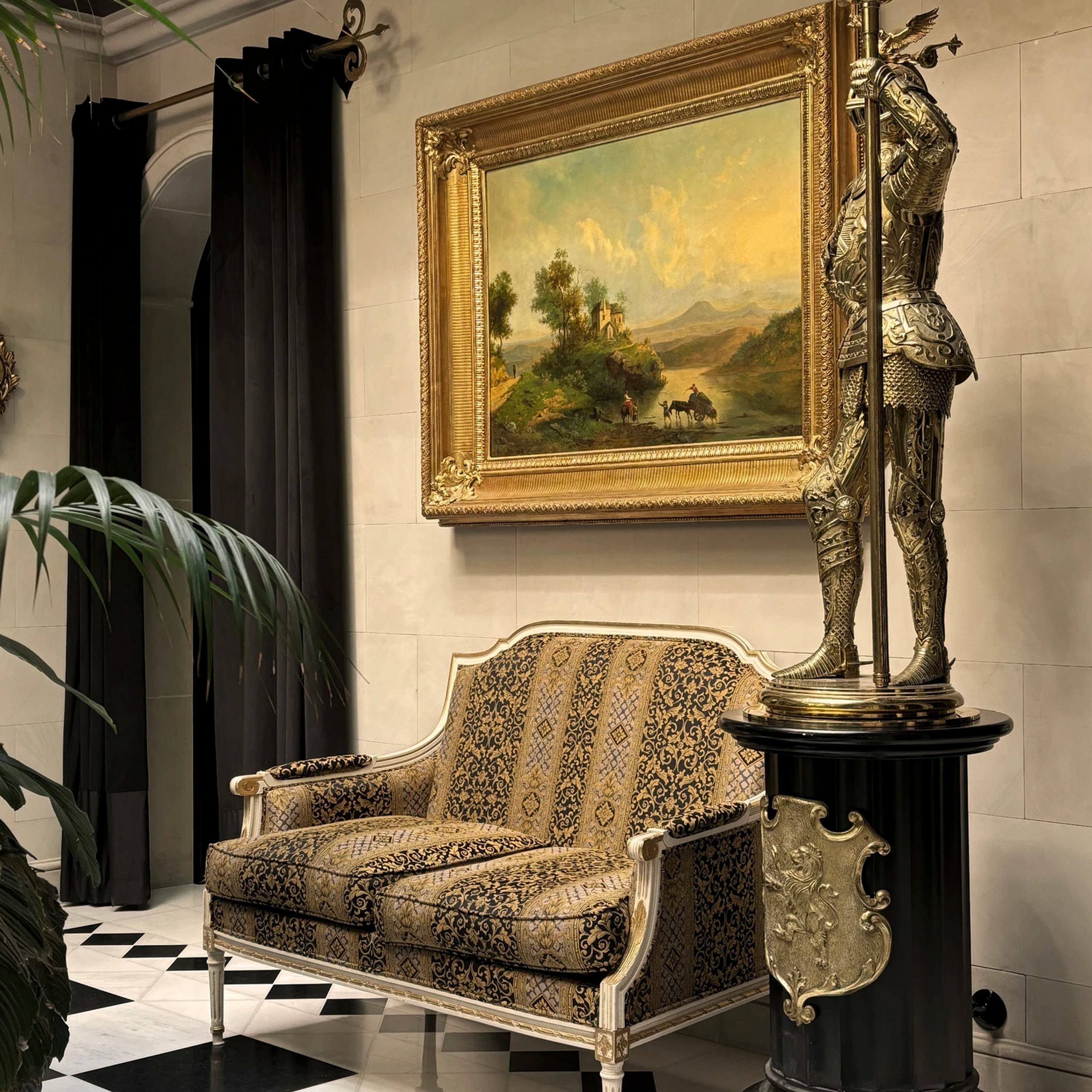 Ekskluzywna sala z klasycznym obrazem i antycznymi meblami – unikalne miejsce na sesję fotograficzną w Warszawie