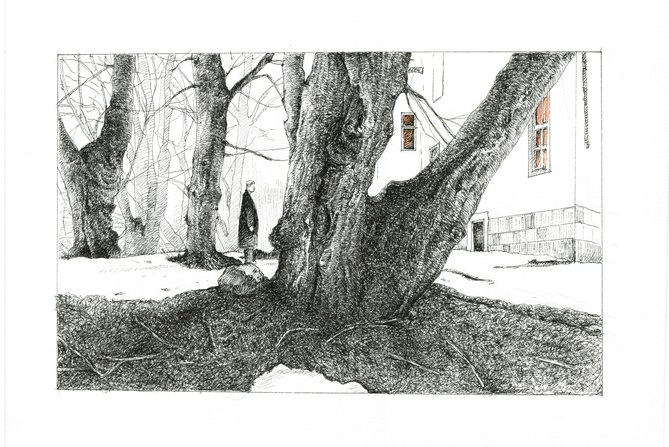 For Sale: Pen and ink drawings interpreting scenes from Andrei Tarkovsky's films. Black and white artwork with hints of red, symbolizing transformation. Available for purchase, these pieces offer a unique take on Tarkovsky's cinematic themes