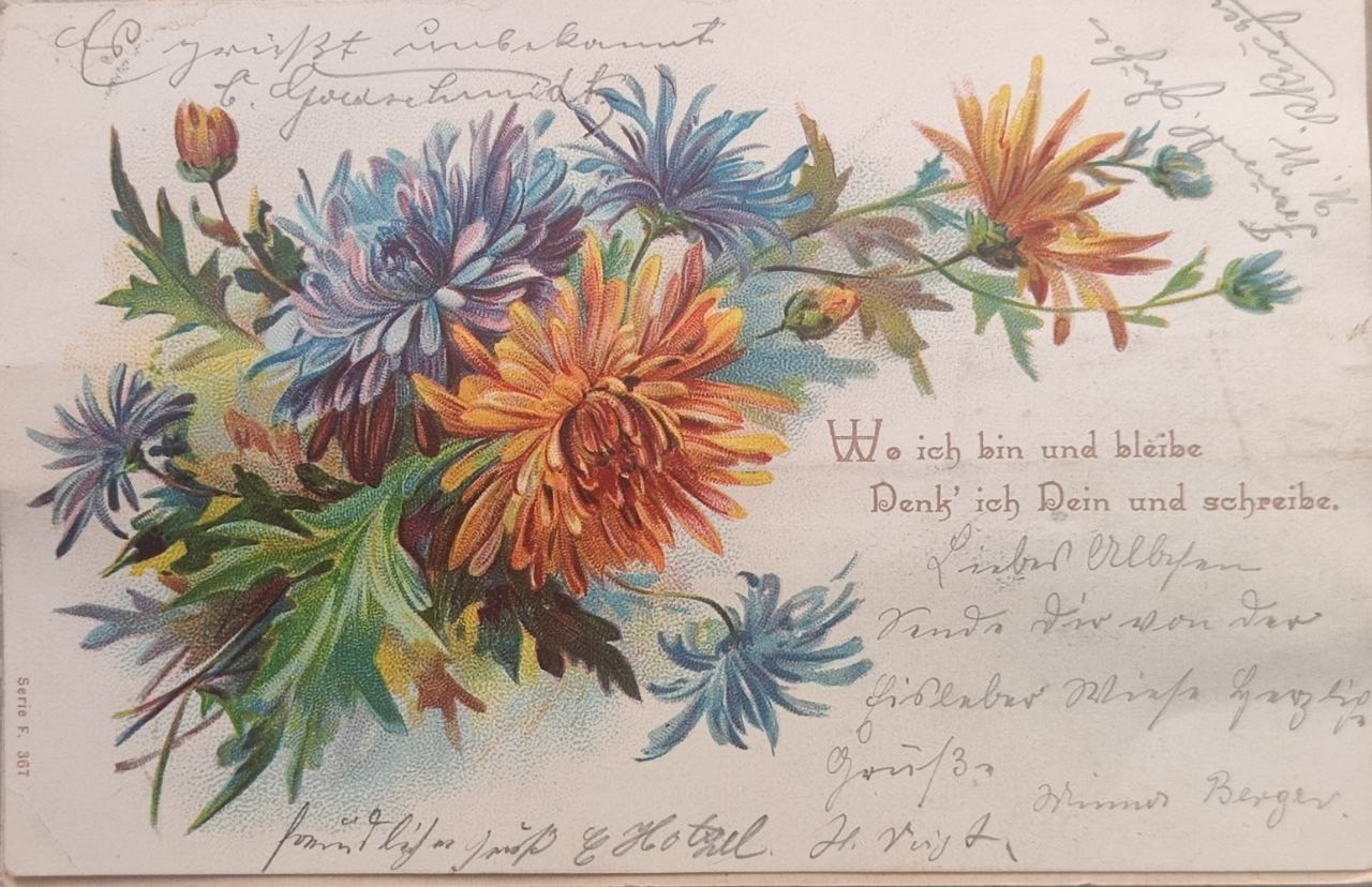 Vintage-Postkarte mit Fächer innen