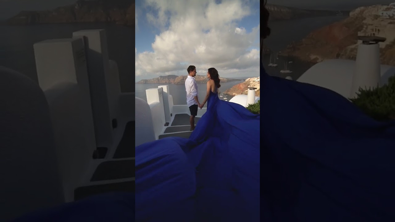 Beautiful morning in Flying dress. Photographe vidéaste à Santorin|Séances photos de Robe volante Santorin|