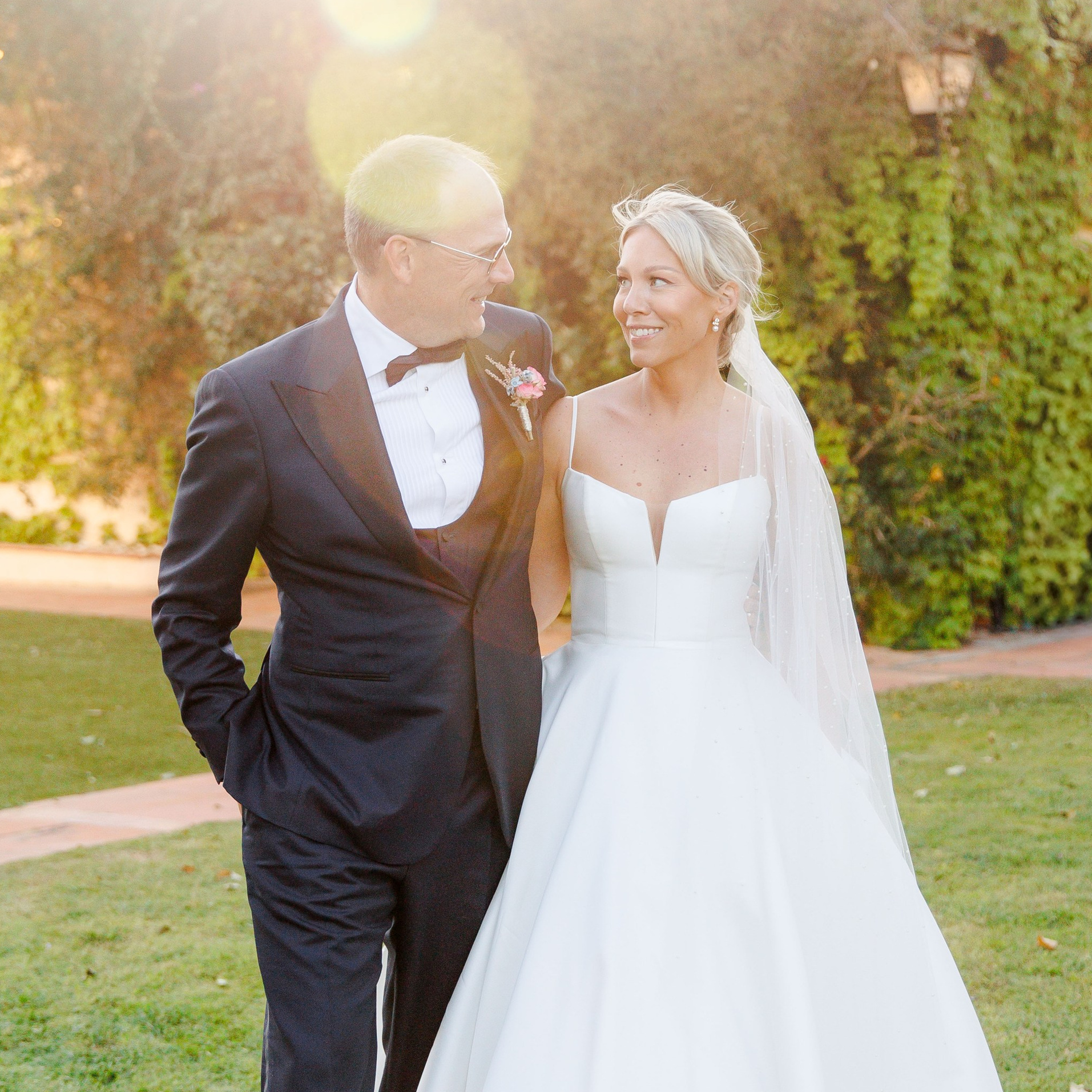 Bride and groom's portrait during a golden hour of their destination wedding in Spain