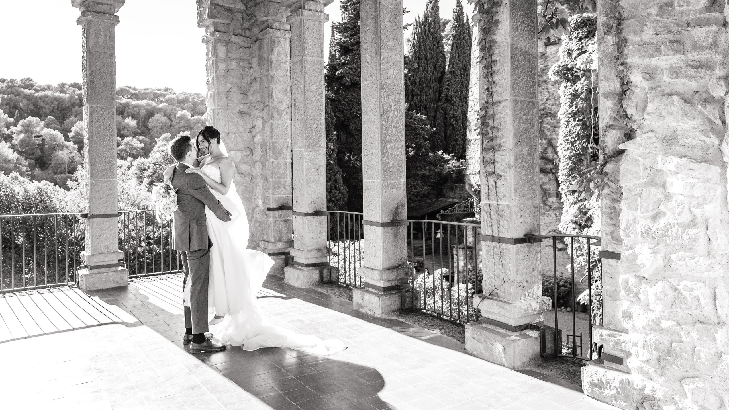 Romantic balcony of La Baronia, one of Spain’s most iconic wedding venues