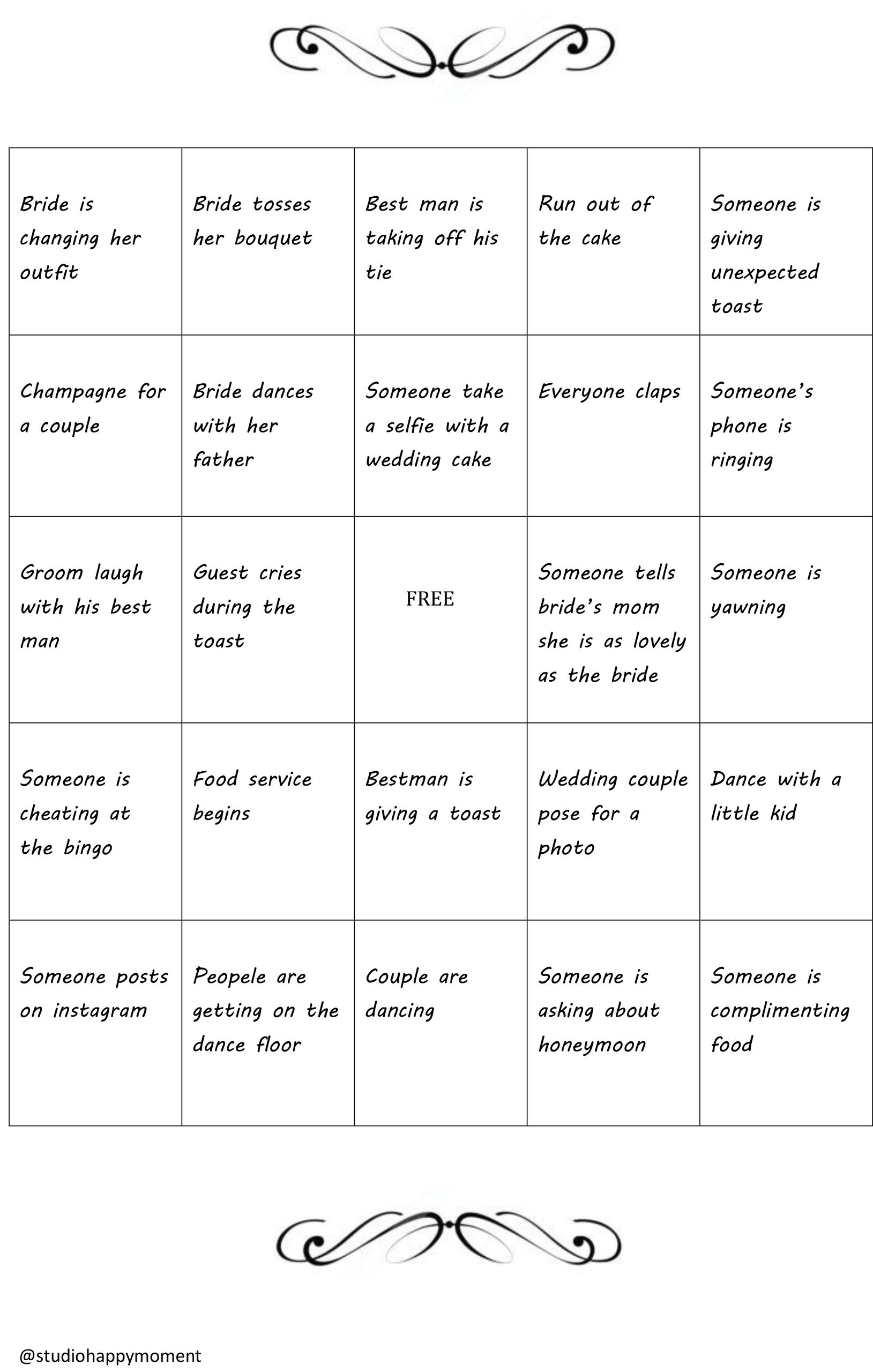 Tulostettava hääbingo