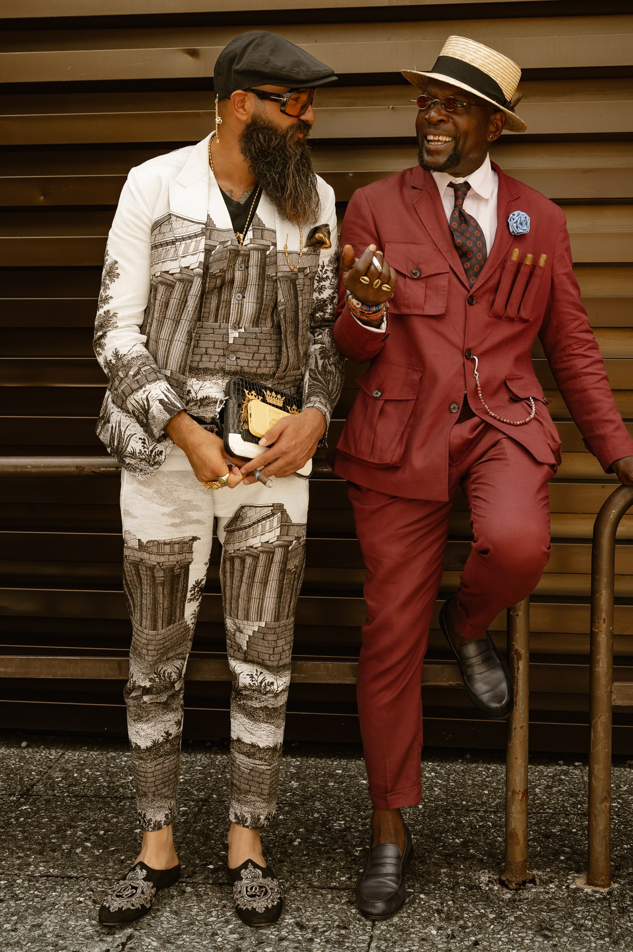 Stylish men posing during Pitti Uomo event