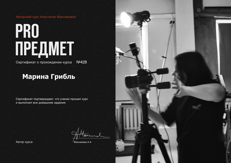 Professionelles Fotografen-Diplom, verliehen an Marina Griebl, Ausbildung in Studio- und Produktfotografie