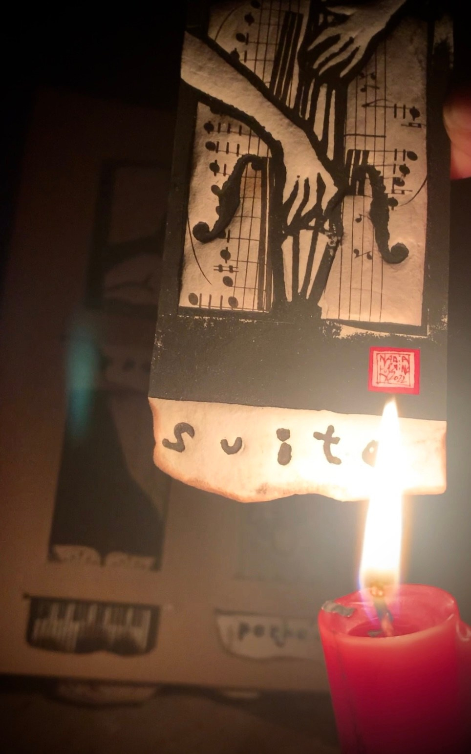 Burning artwork by Nadia Kuprina, cello