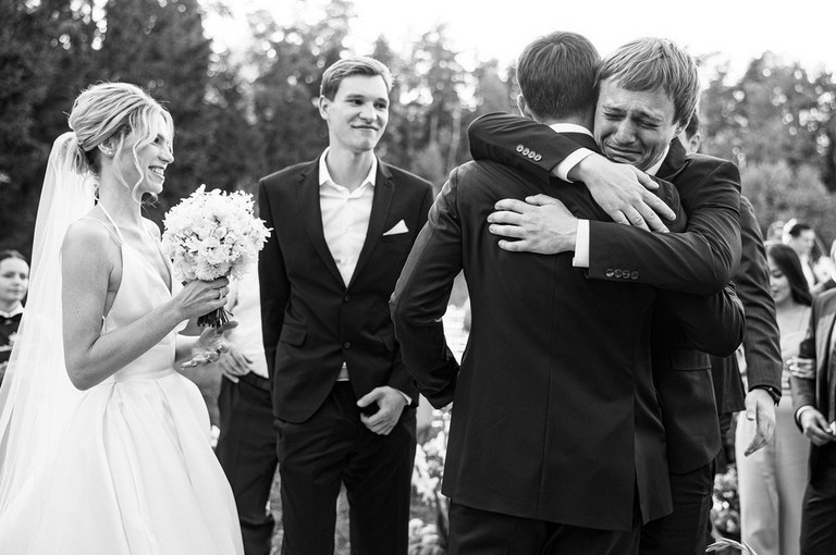 Artistic black and white wedding portrait in Soho