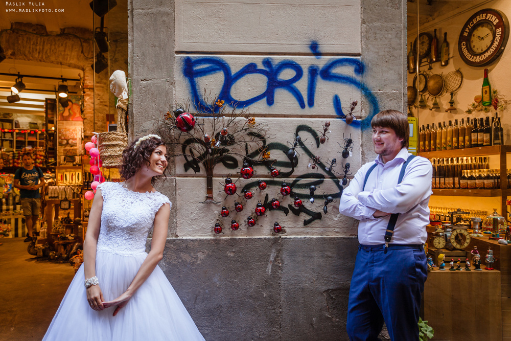 Sesja ślubna w Badalonie, Catalonia. Fotograf w Barcelonie Hiszpanii Maslik Yulia