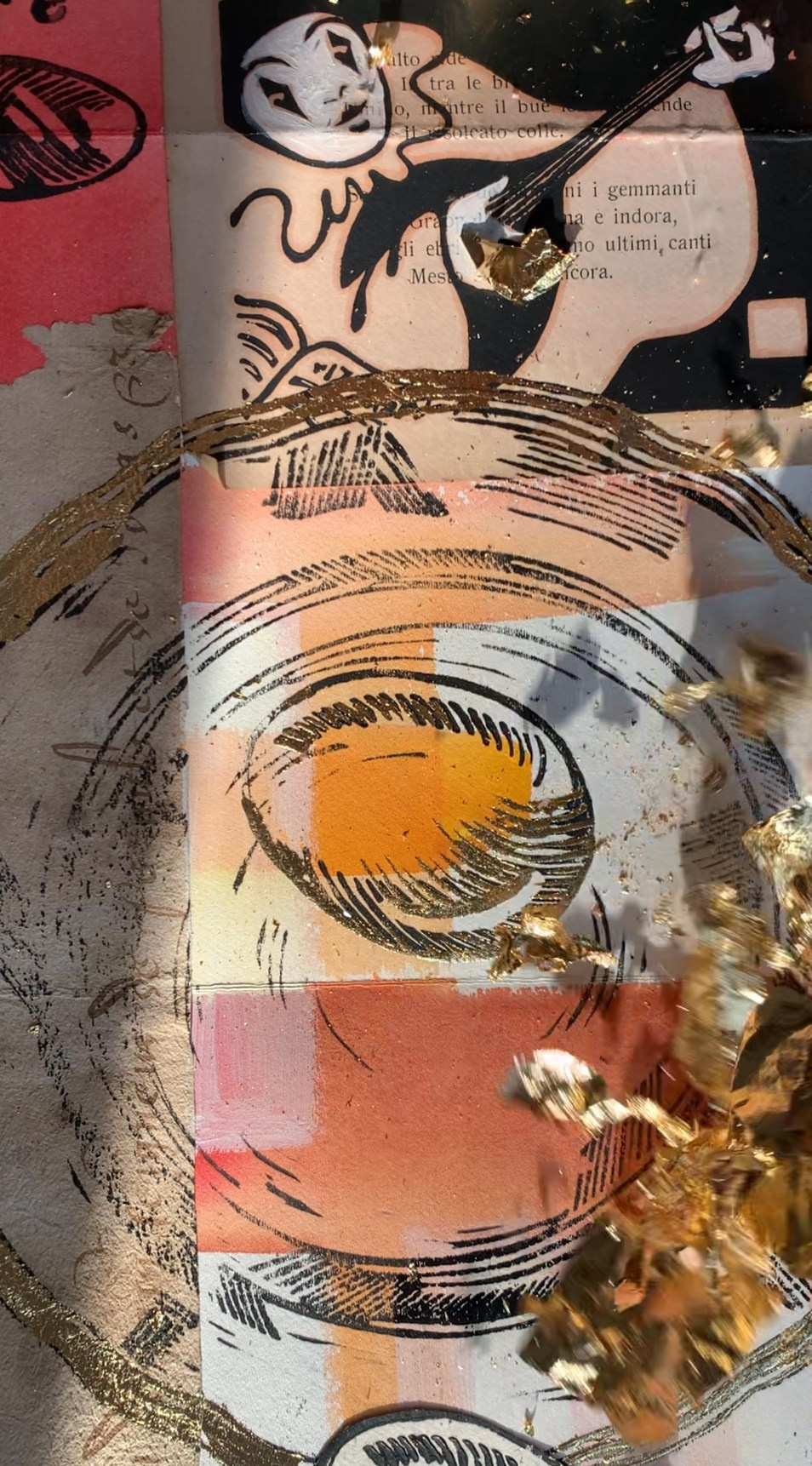 Dettaglio libro d’artista “Arte da Mangiare” di Nadia Kuprina tecnica mista, Pierrot, collage