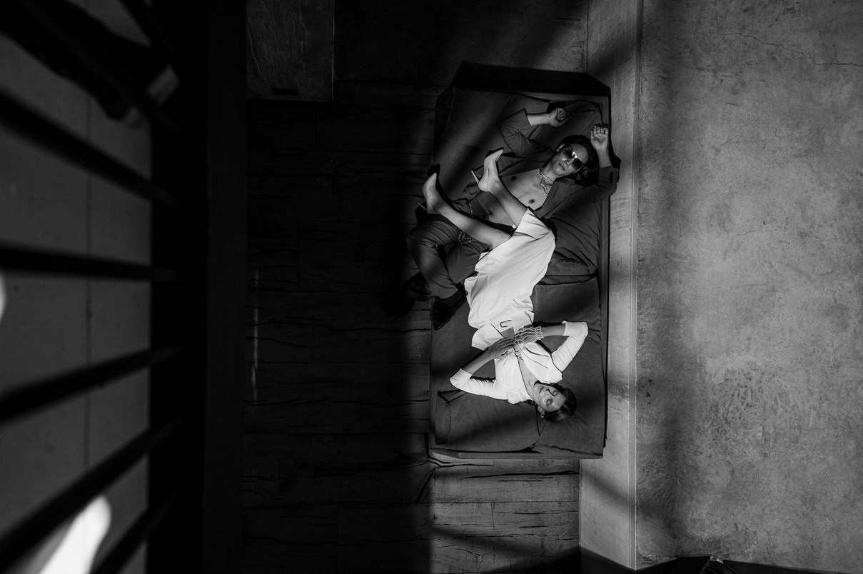 Documentary-style shot of bride getting ready abroad