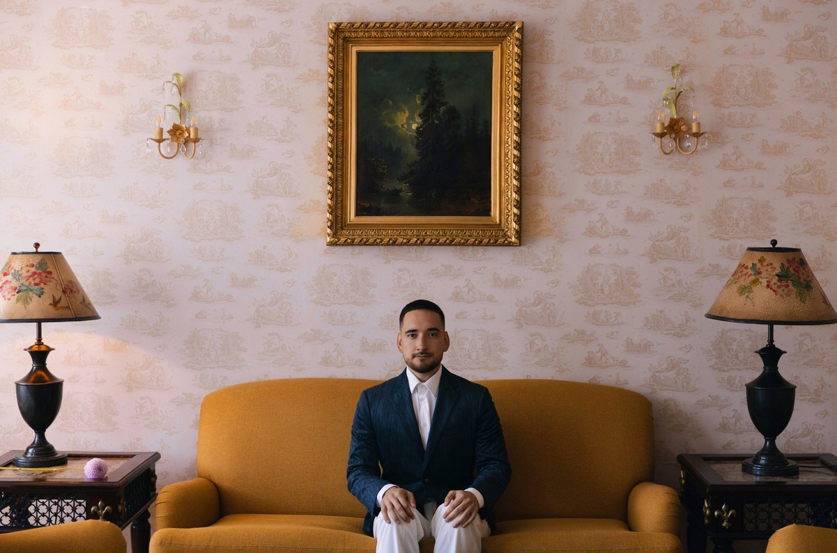 Editorial-style couple portrait with modern styling