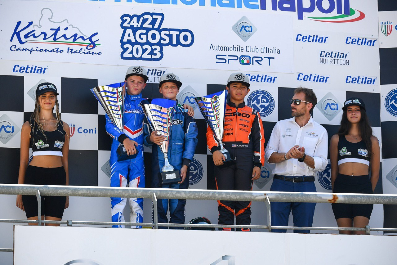 Vladimir Ivannikov Circuito nacionale Napoli Okn-j winner Ivannikov Vladimir, second Dean Hoogendorn, 3d Ochstein karting podium Sarno ACI