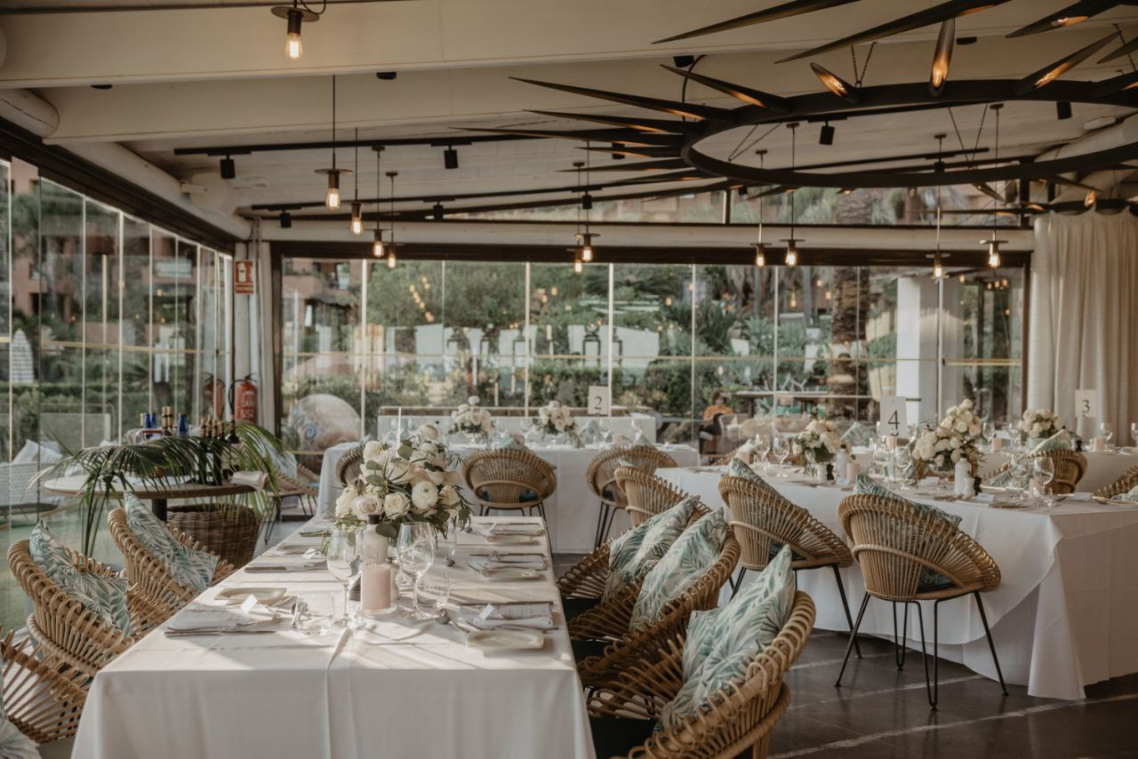 Wedding tables with white decoration