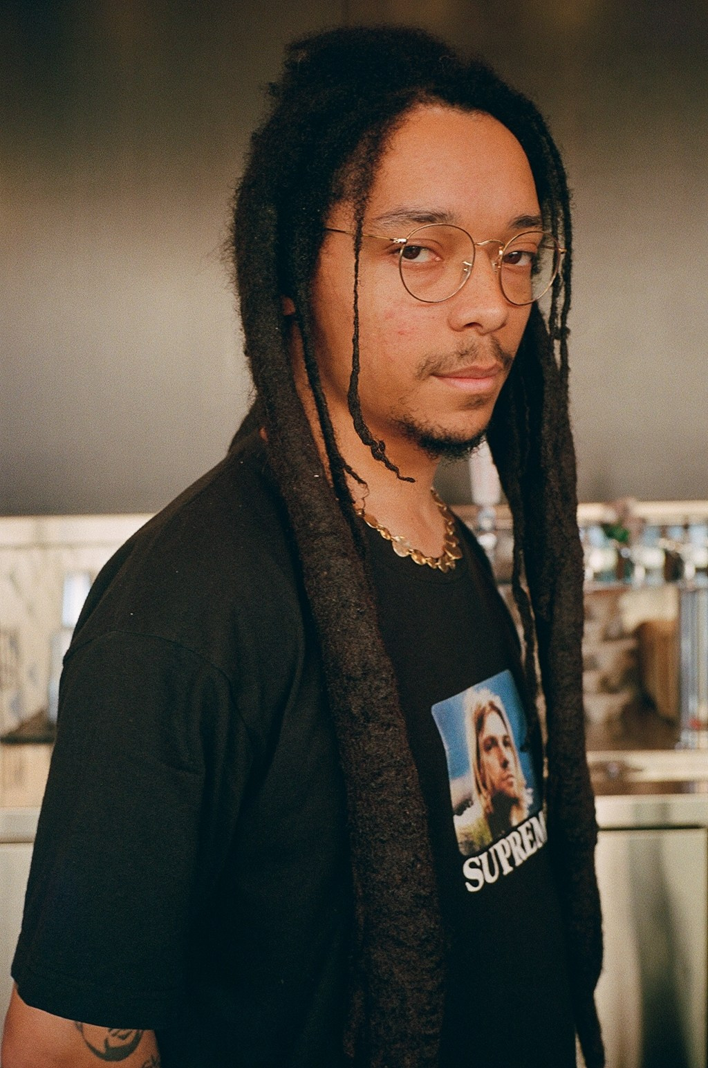 Portrait photographer in Los Angeles Hollywood, young man in black t-shorts 