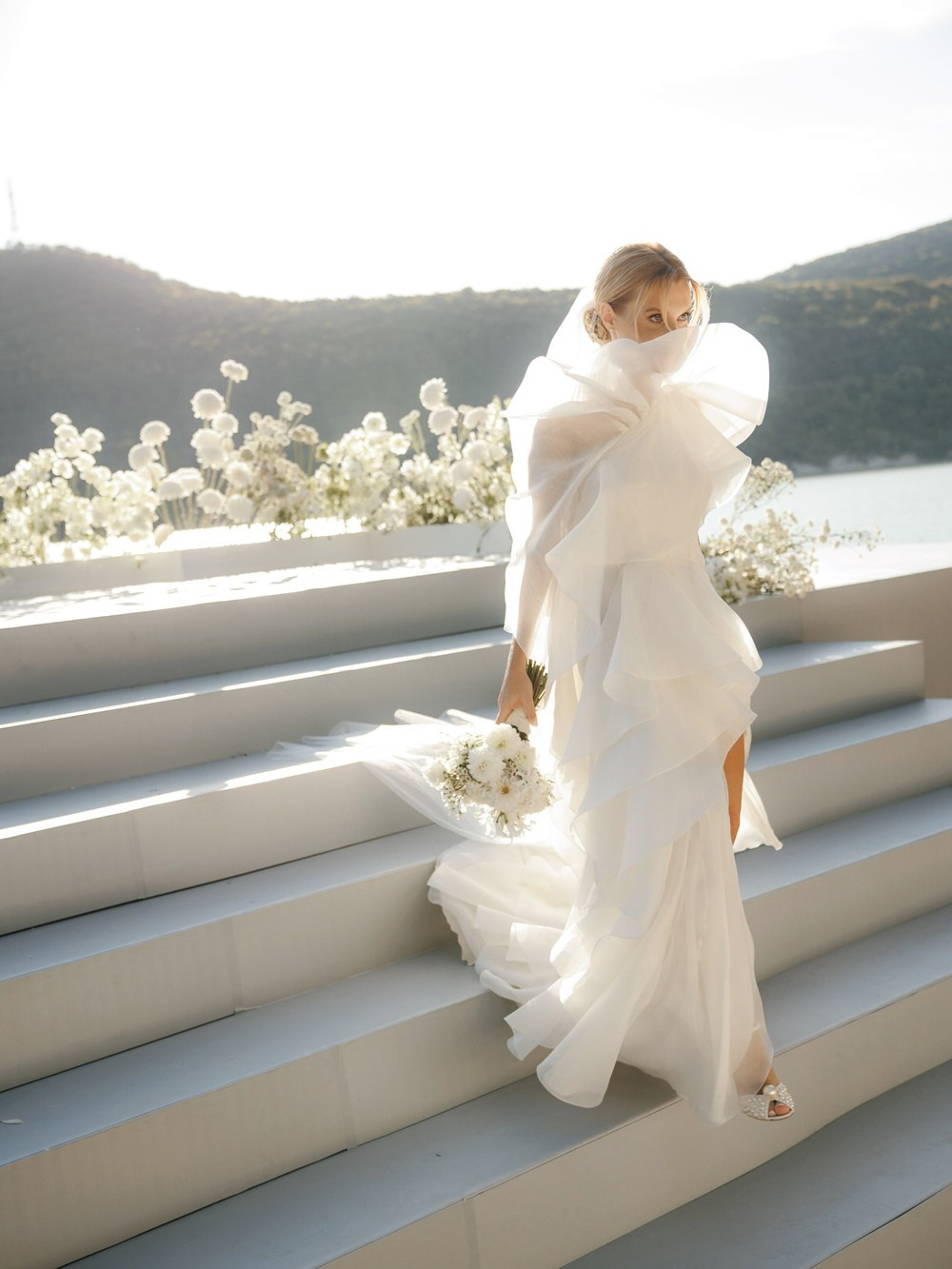 Editorial wedding portrait in Spanish castle garden
