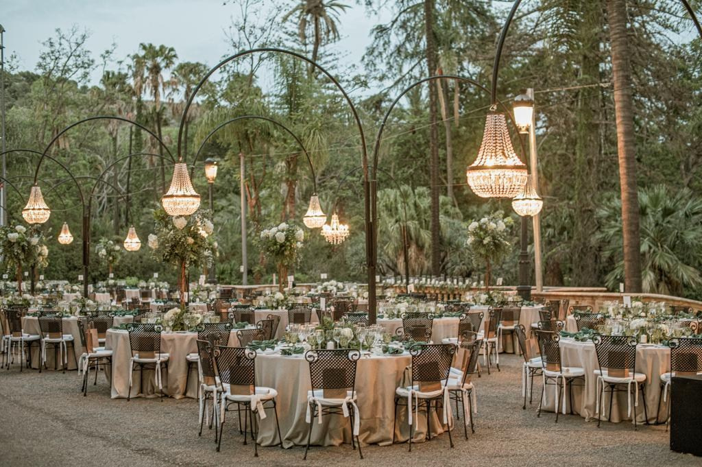 Wedding reception tables and luxury lamps